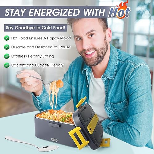 Miniatura 3 de GALLIA Lonchera eléctrica, lonchera portátil con calefacción para adultos (12 V24 V110 V), recipientes de acero inoxidable de 1.8 L, calentador de