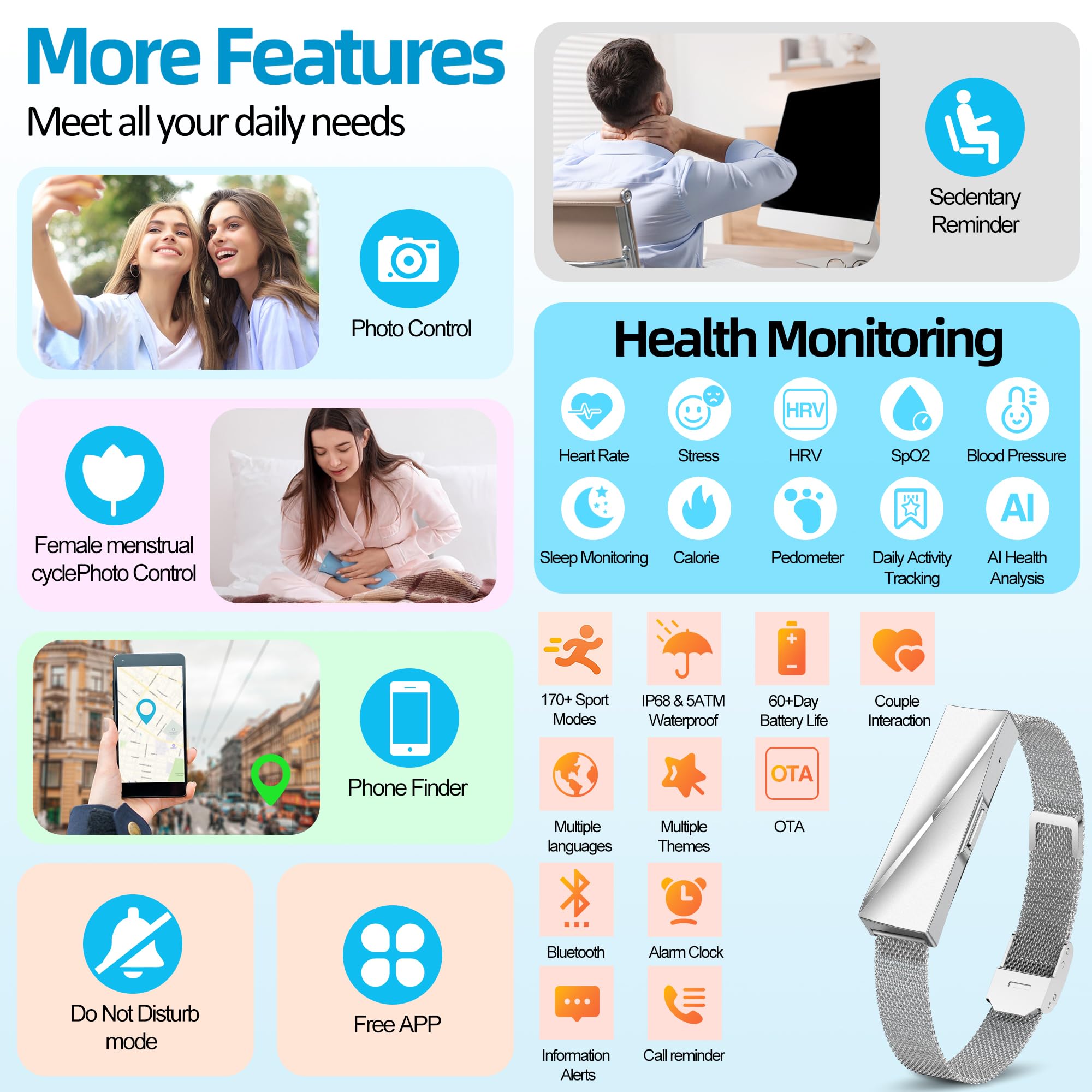 YEDASAH Bracelet Connecté IP68 avec SpO2 & Tension Artérielle, 127 Modes, Surveillance Sommeil/Stress/Rythme Cardiaque, Fitness Tracker Batterie 45 Jours, Étanche 50m