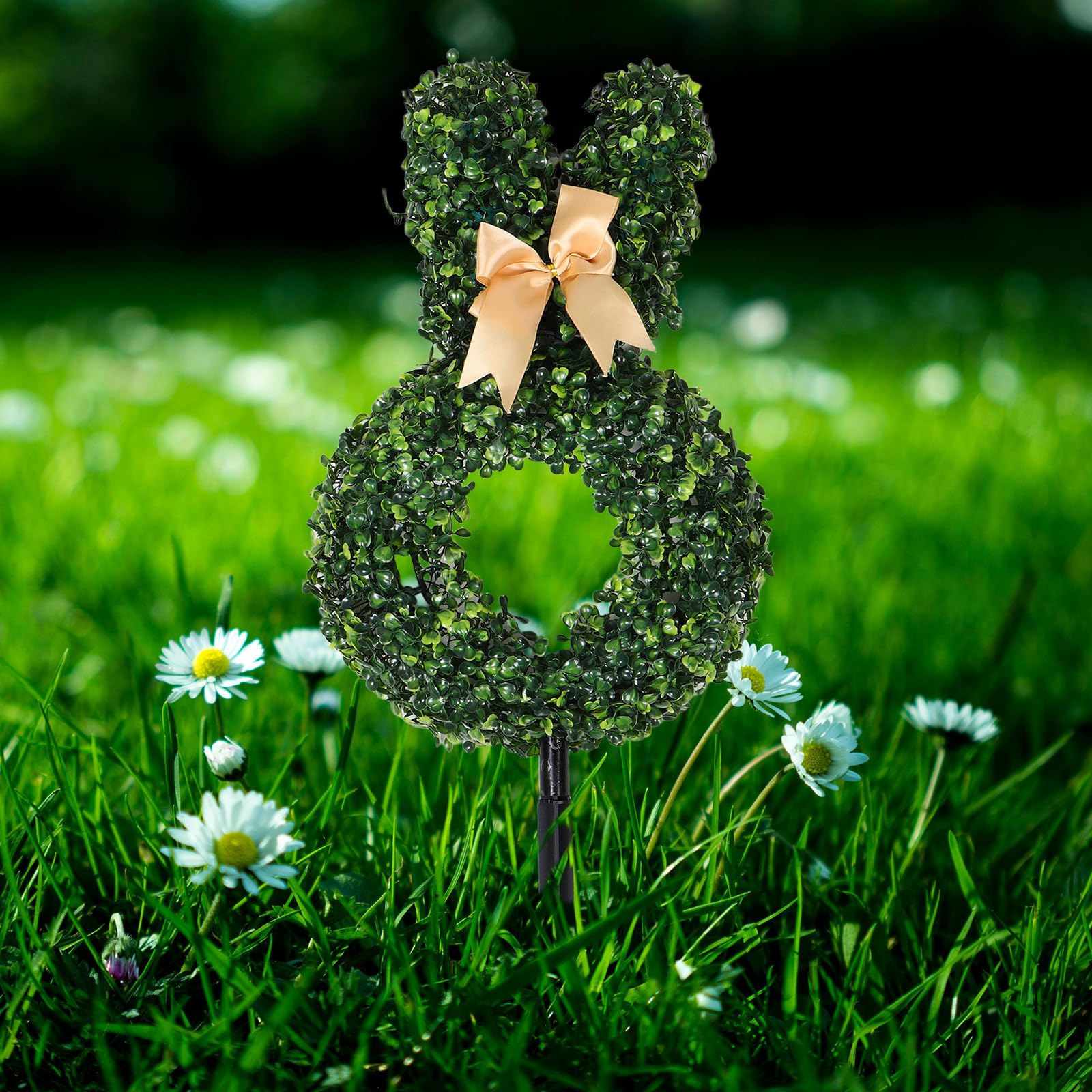 BESTonZON Künstlicher Hasen Topiary mit Stab, Grün, Kunststoff, Osterdeko