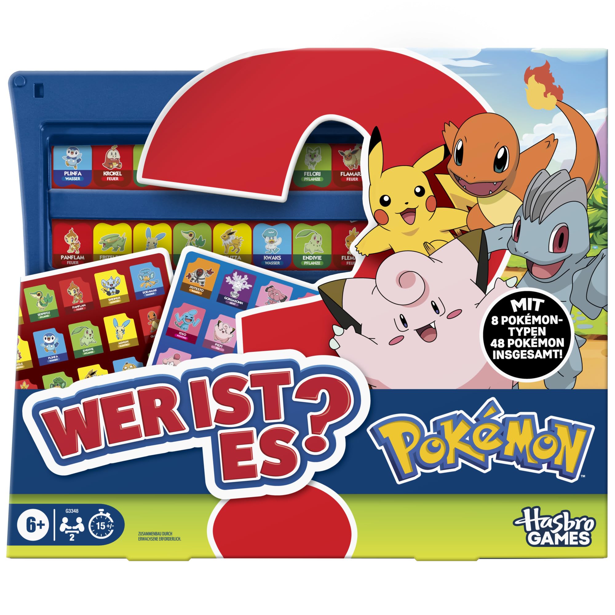 Wer ist es? Gioco Pokémon Edition, 48 Pokémon, divertenti giochi da tavolo per famiglie, 2 giocatori, 15 minuti, gioco per viaggi, dai 6 anni in su, versione tedesca