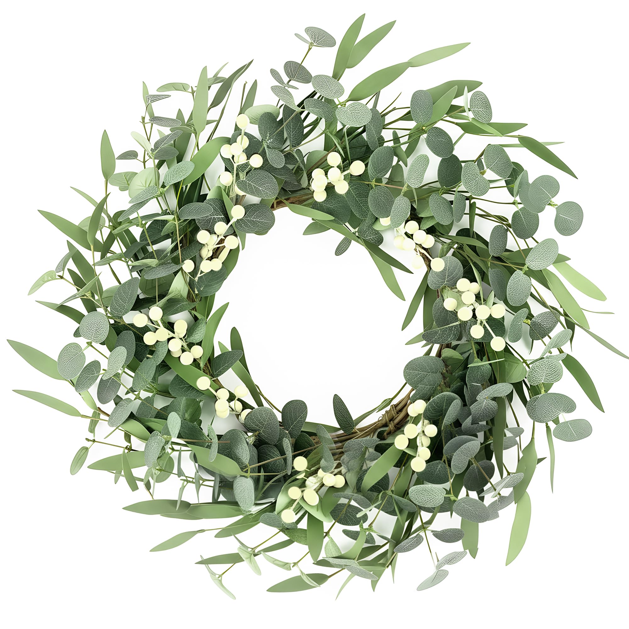 Pinkpum 20'' Eucalyptus Wreath for Front Door Green Decor for Home Farmhouse Wall Spring Summer Fall Outdoor Indoor Porch Window All Seasons