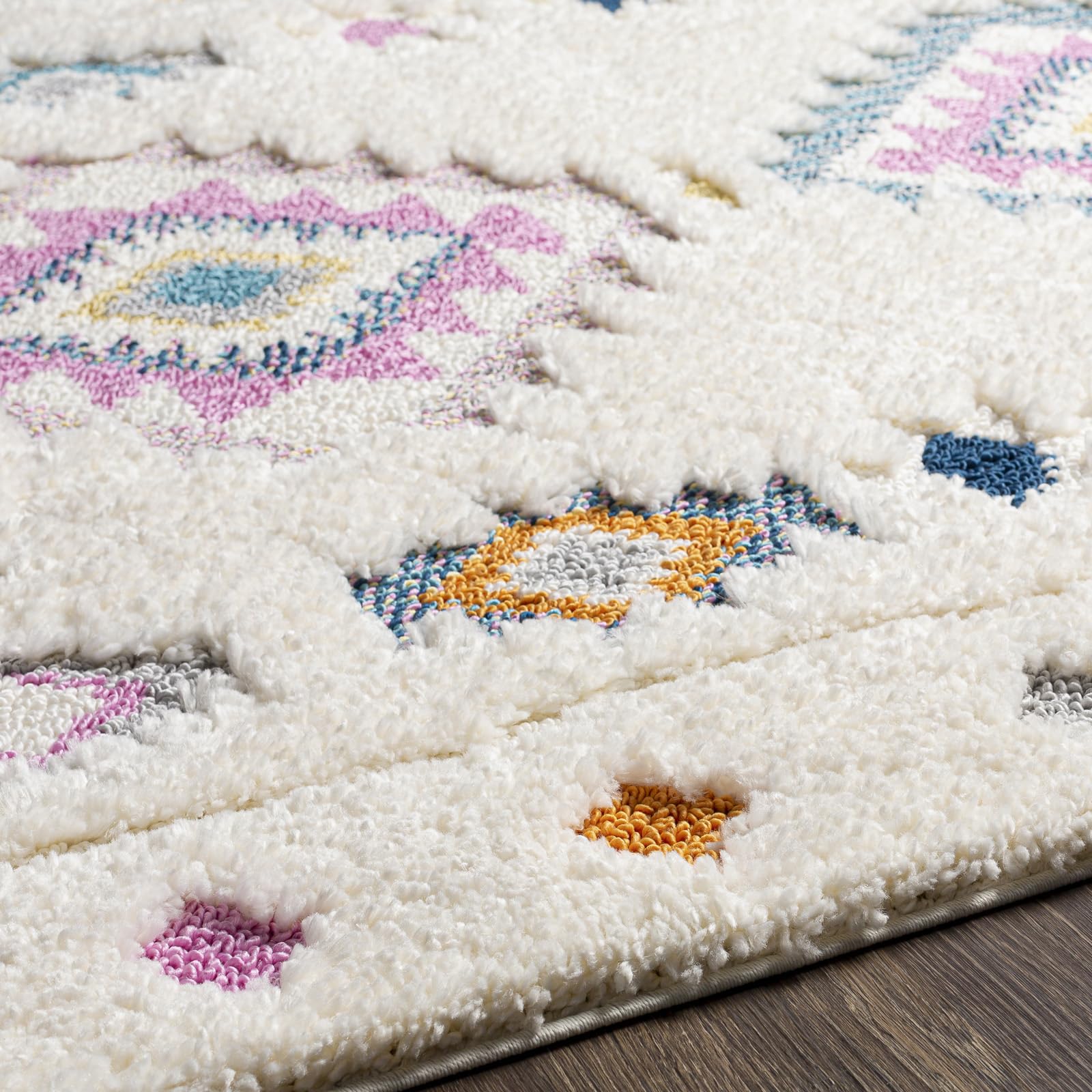 Livabliss SUVA Teppich Wohnzimmer Boho, großer Teppich Schlafzimmer 160x213 cm - Teppiche für Esszimmer mit geometrischem Muster, Skandinavischer Wohnzimmerteppich modern in Creme, Blau, Lavendel