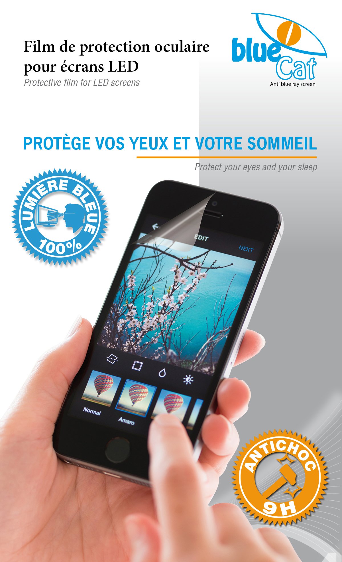 BlueCat Pellicola In Vetro Temperato 9H Per IPhone X - Filtro 100% Luce Blu (380-410 Nm) - Antishock E Antigraffio