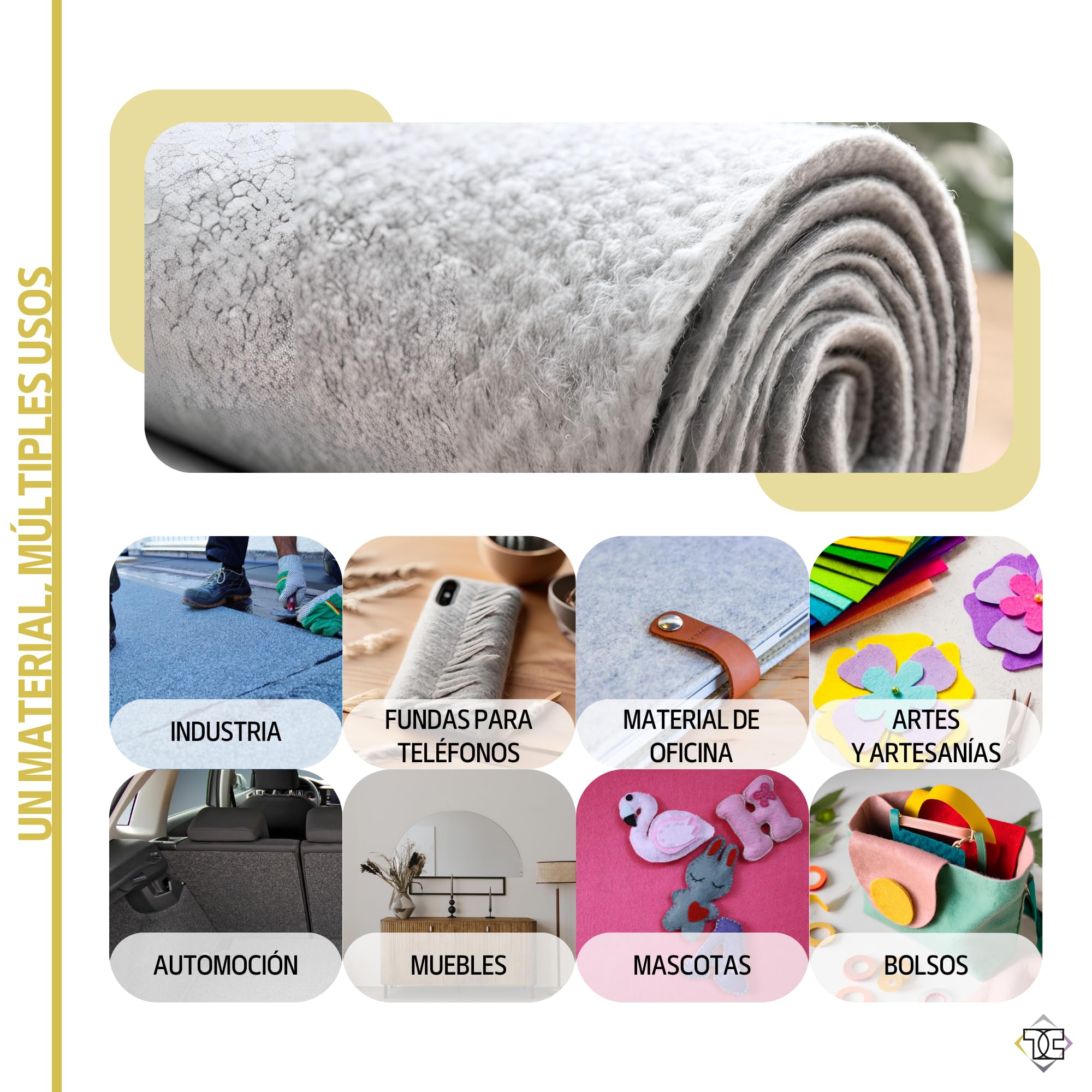 TAPHICEROS Rollo de tela de fieltro, gris, 500 cm x 150 cm, 2 mm, material de relleno, se vende por metros, tela para tapizar interiores para manualidades, bricolaje, automóviles, DIY