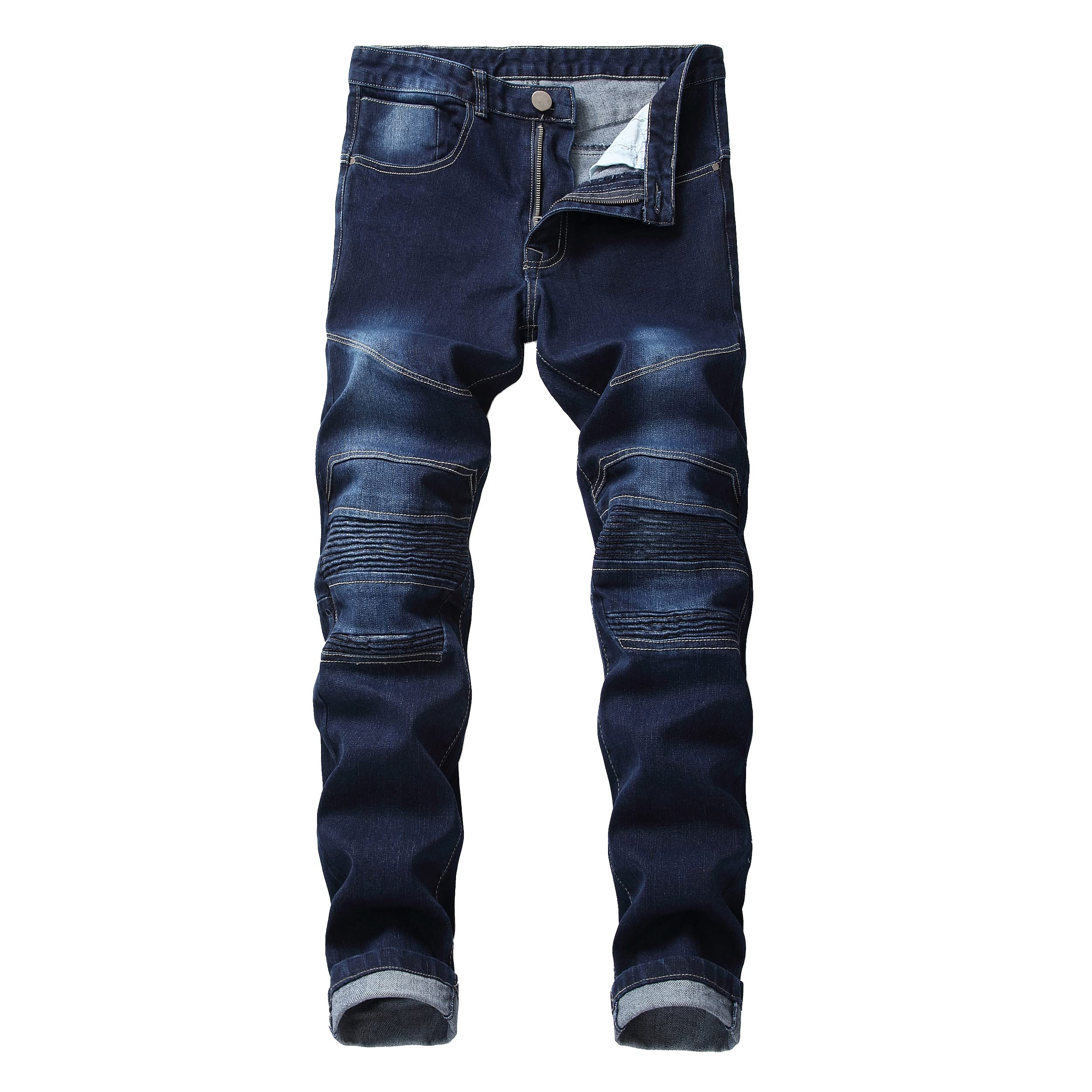 DANT BULUN Jeans da motociclista da uomo strappati Slim Straight Fit con cerniera Deco, 9006., 48