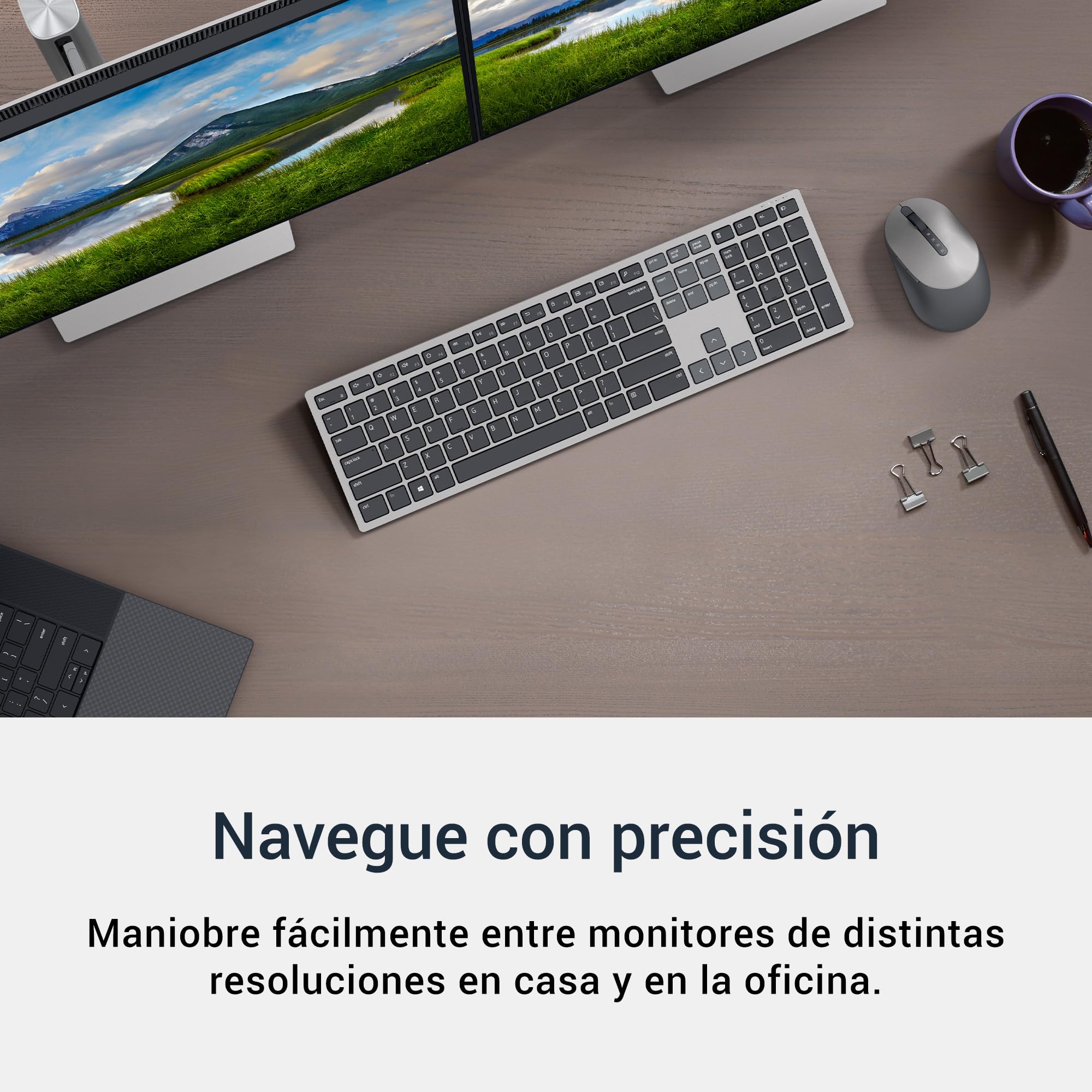 DELL KM7321W Teclado y Ratón Inalámbricos – Bluetooth y 2.4 GHz, 12 Teclas Programables, Sensor 4000 dpi, Batería 36 Meses, Teclado Español QWERTY – Gris Titanio