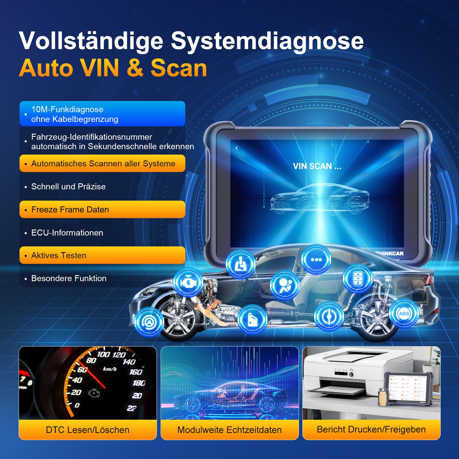 ThinkScan 689BT OBD2 urządzenie diagnostyczne, samochód z funkcją resetowania 34+ i pełną diagnostyką systemu, czytnik samochodowy do aktywnego testowania, kodowanie ECU, sterowanie dwukierunkowe