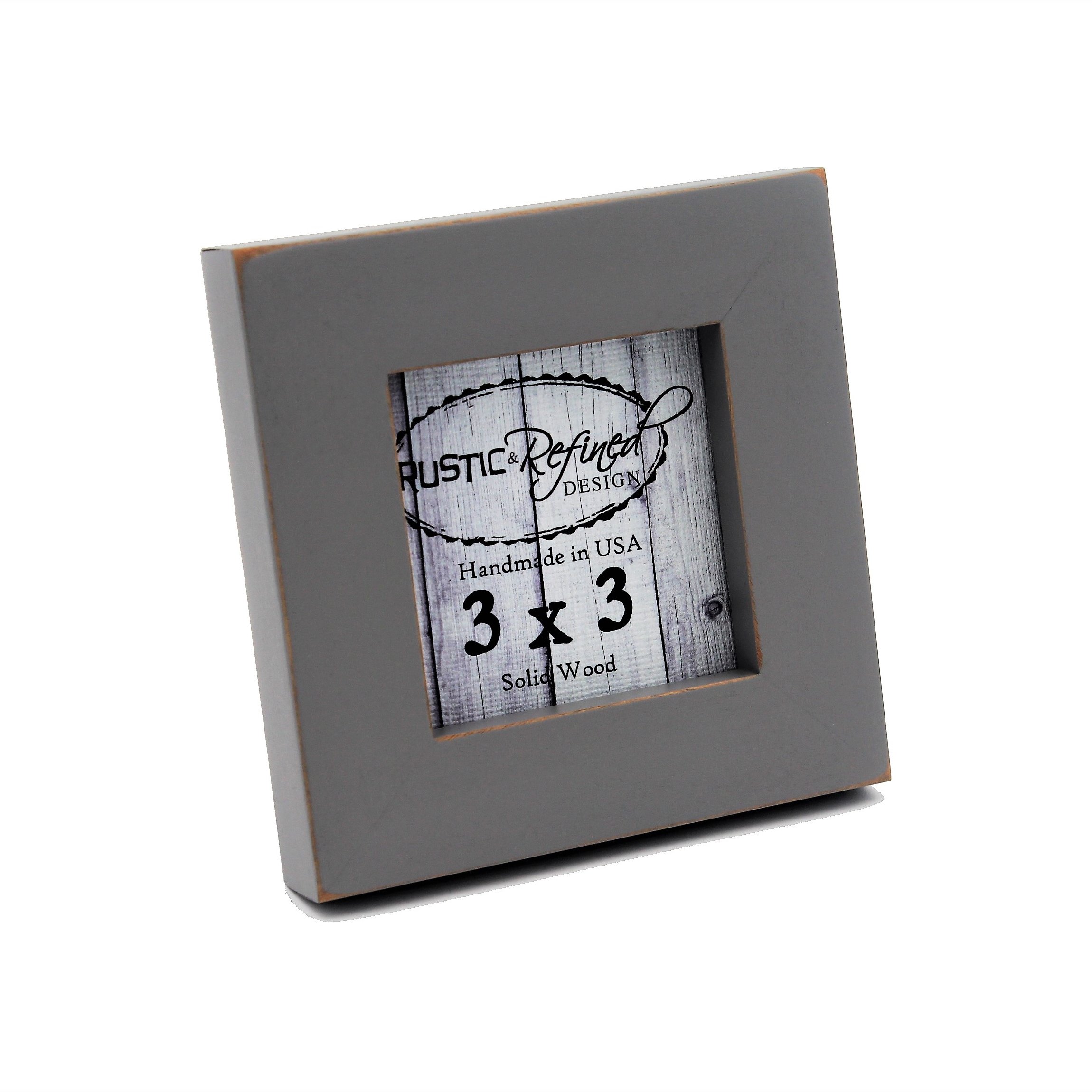 Rustic and Refined Design3x3 Solid Wood Made in USA Picture Frame with 1 Inch Border (Gallery Collection) - Gray