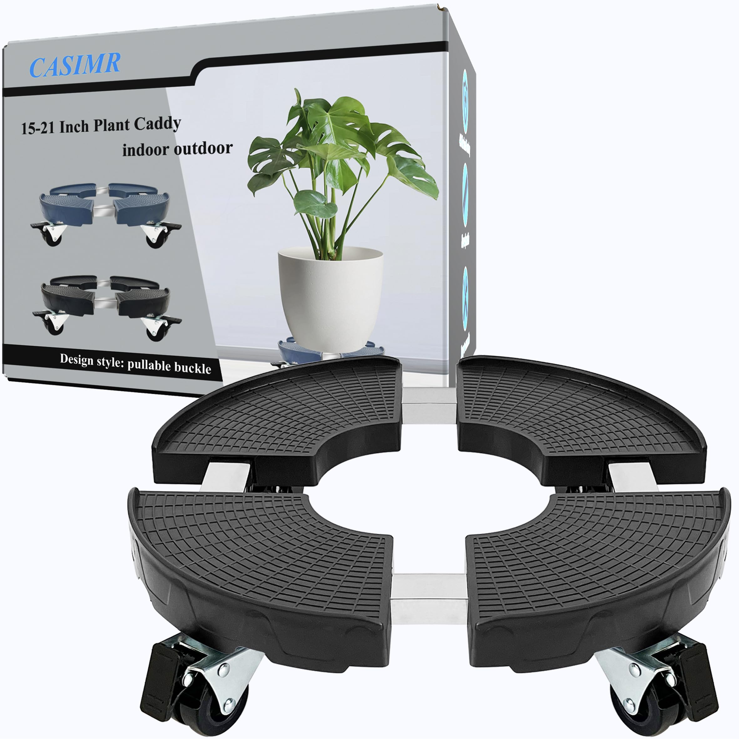 Support Roulettes Pots Fleurs Support Roulette Pour Plantes Réglable 38-50cm - Capacité 200kg - 4 Roues Avec Frein - Intérieur/extérieur Pied De Parasol