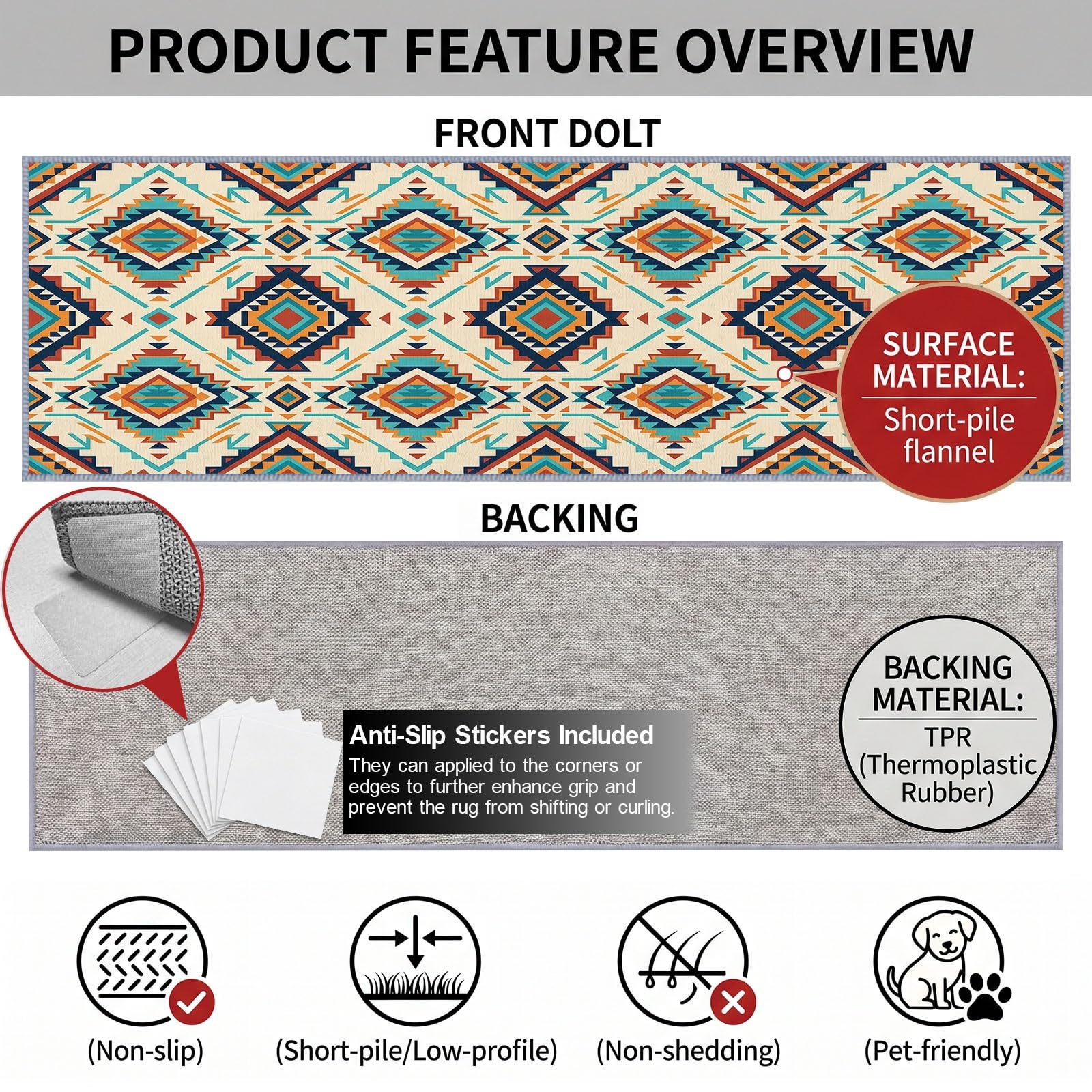 Style Autochtone Sud Ouest Tapis Couloir Lavable en Machine 60x240cm