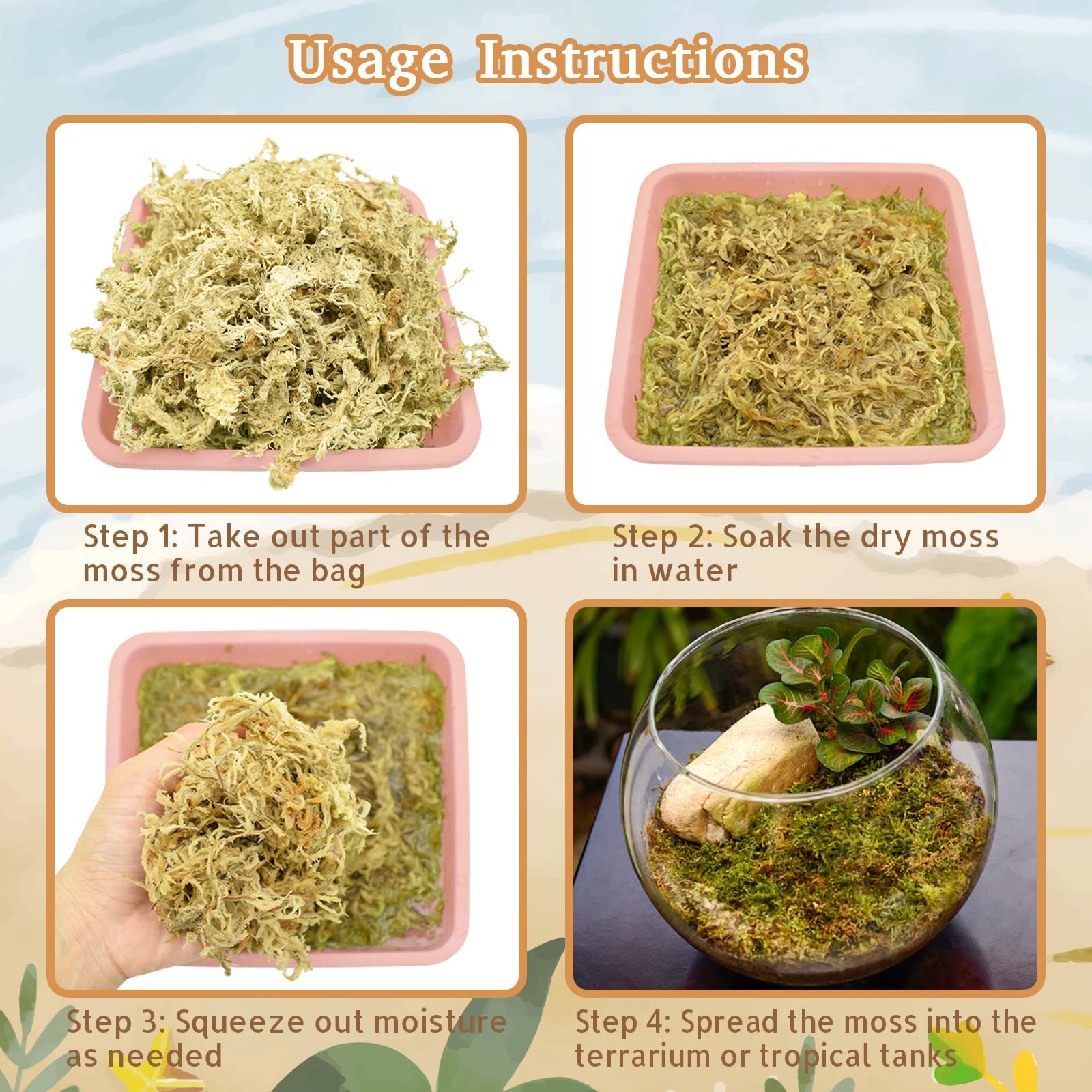 Riare 1,2 kg de musgo de esfagno de alta calidad para reptiles, musgo natural para reptiles, musgo natural para incubación, mediano, ropa de cama de musgo verde para anoles, salamandras, ranas, sapos