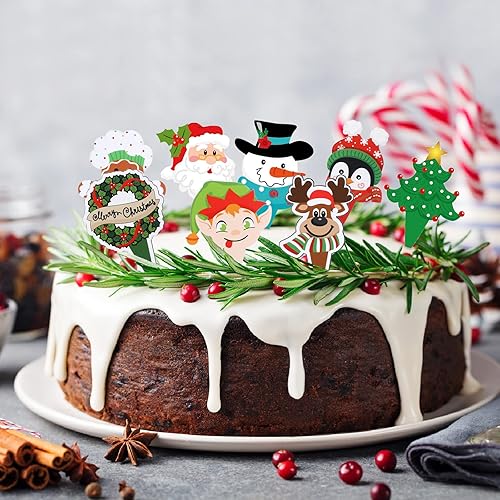 Miniatura 6 de Blulu 96 piezas de decoraciones de fiesta de Navidad, decoración de cupcakes, envoltura de Papá Noel, muñeco de nieve, reno, elfo, pingüino, árbol