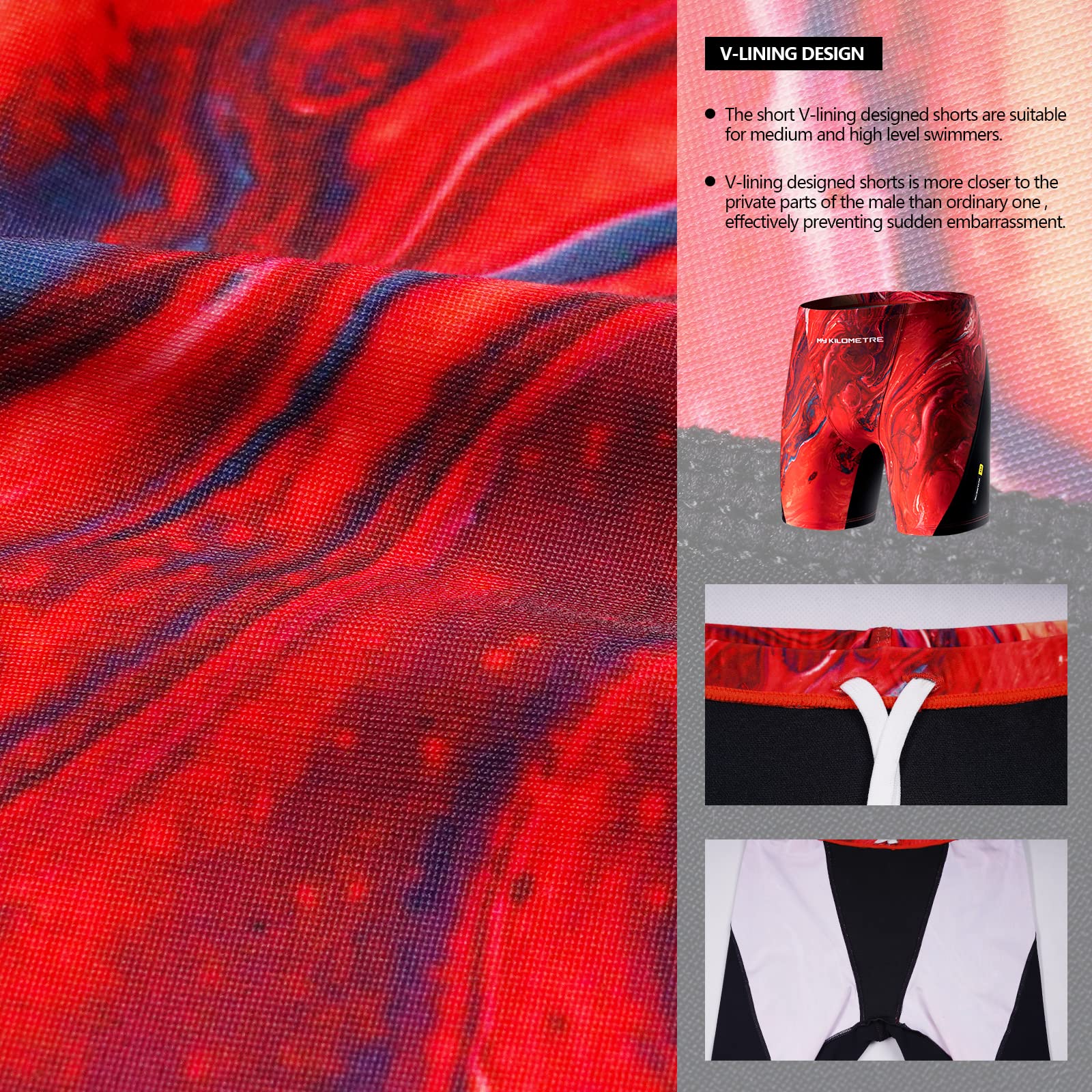 MY KILOMETRE Maillot de Bain Homme Boxer Short Jammer Natation Cordon Serrage Endurance Résistant Chlore Plage Surf