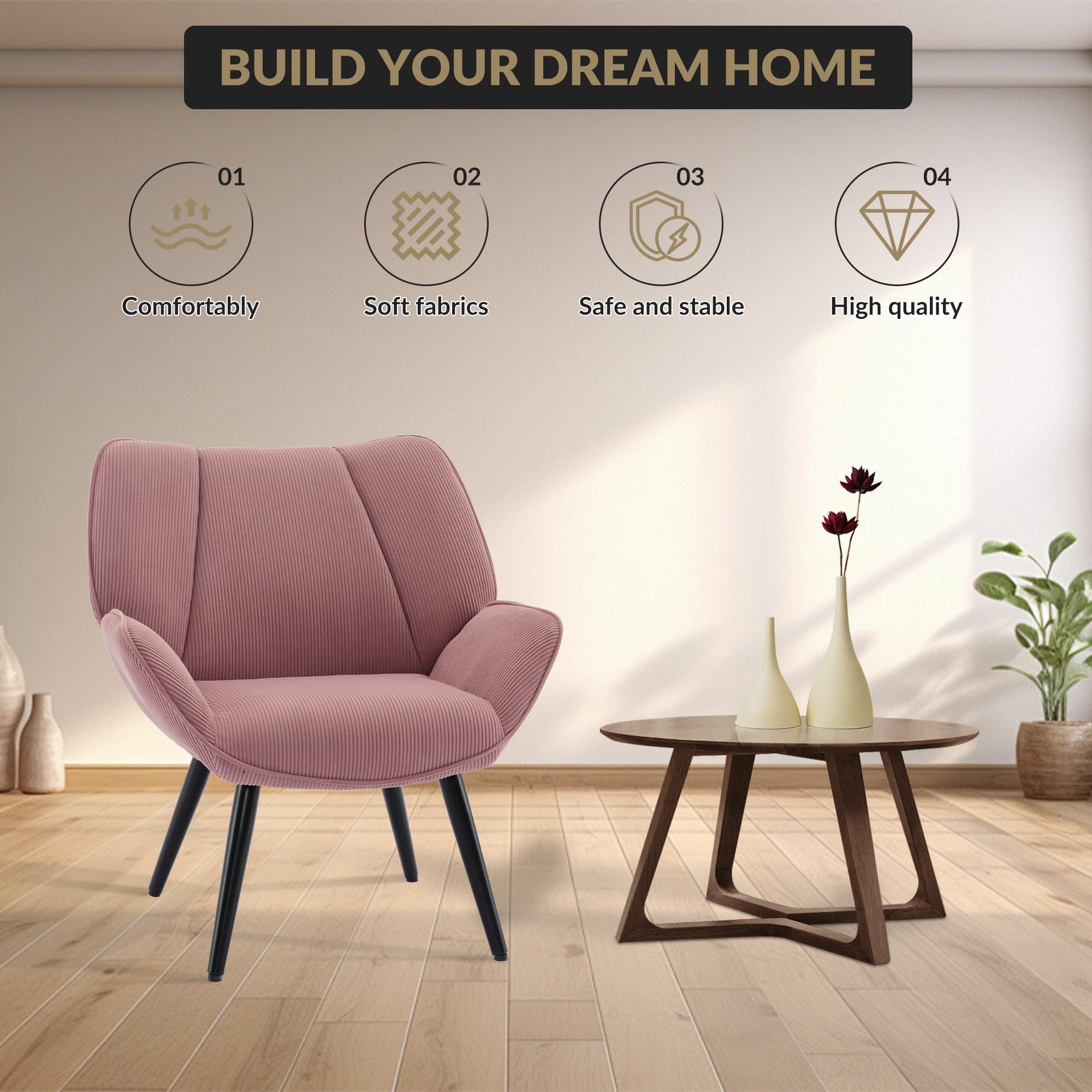 BonHaus Modernas Sillones de suplemento para sala de estar, sillones acolchados con patas metálicas, sillón de lectura relajante para dormitorio, sala de estar y oficina