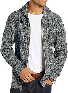 Ryannology Mens Shawl Neck Cardigan Sweater Cable Knit Button Up Closure with Pockets Winter Sweaters Outerwear