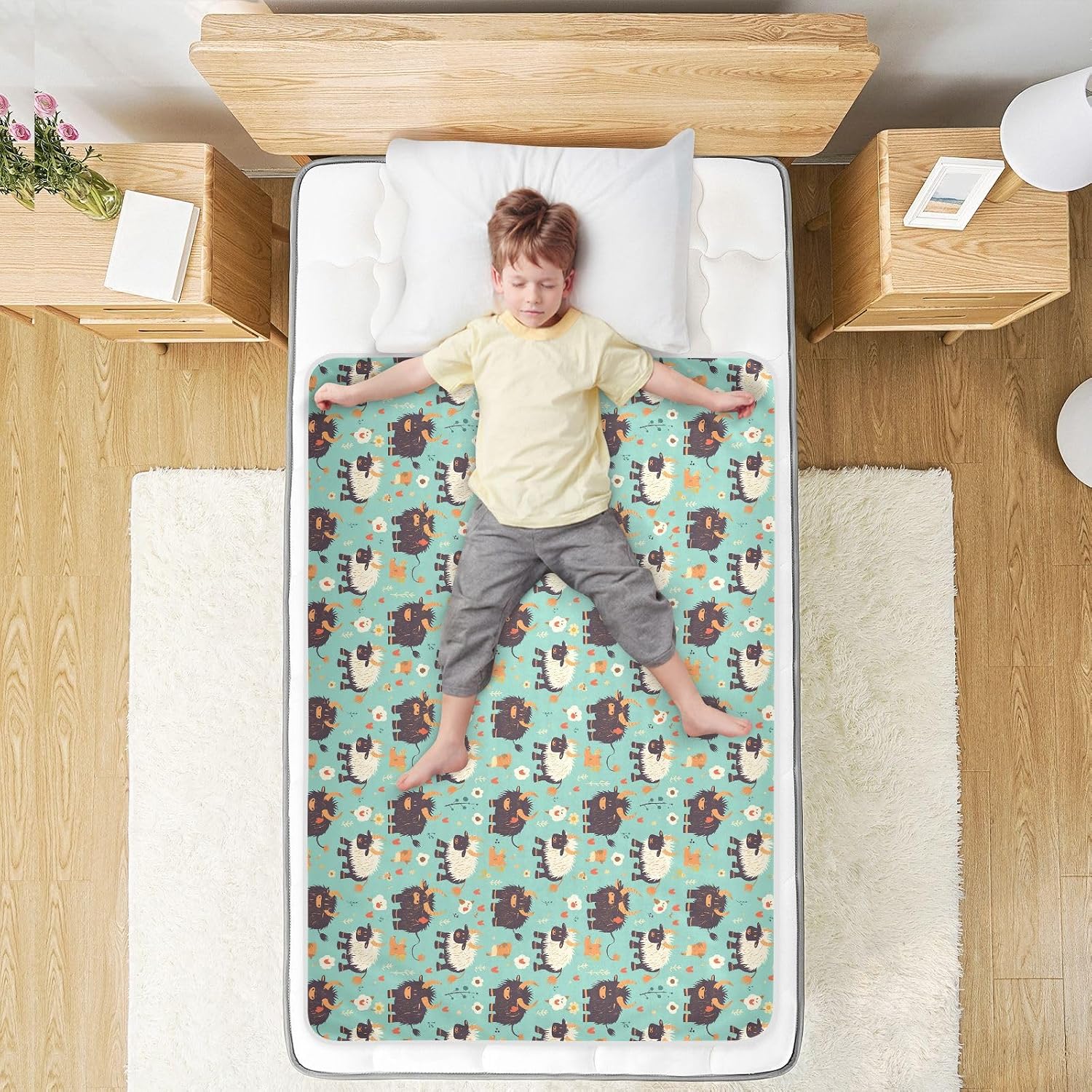 Simple Yak Cute Extra Large Resuable Toddler Mattress Pads Waterproof Washable Bed Wetting Pad Leakproof Quick Drying Pad Liner for Kids Adults Pets , 52" L x 34" W