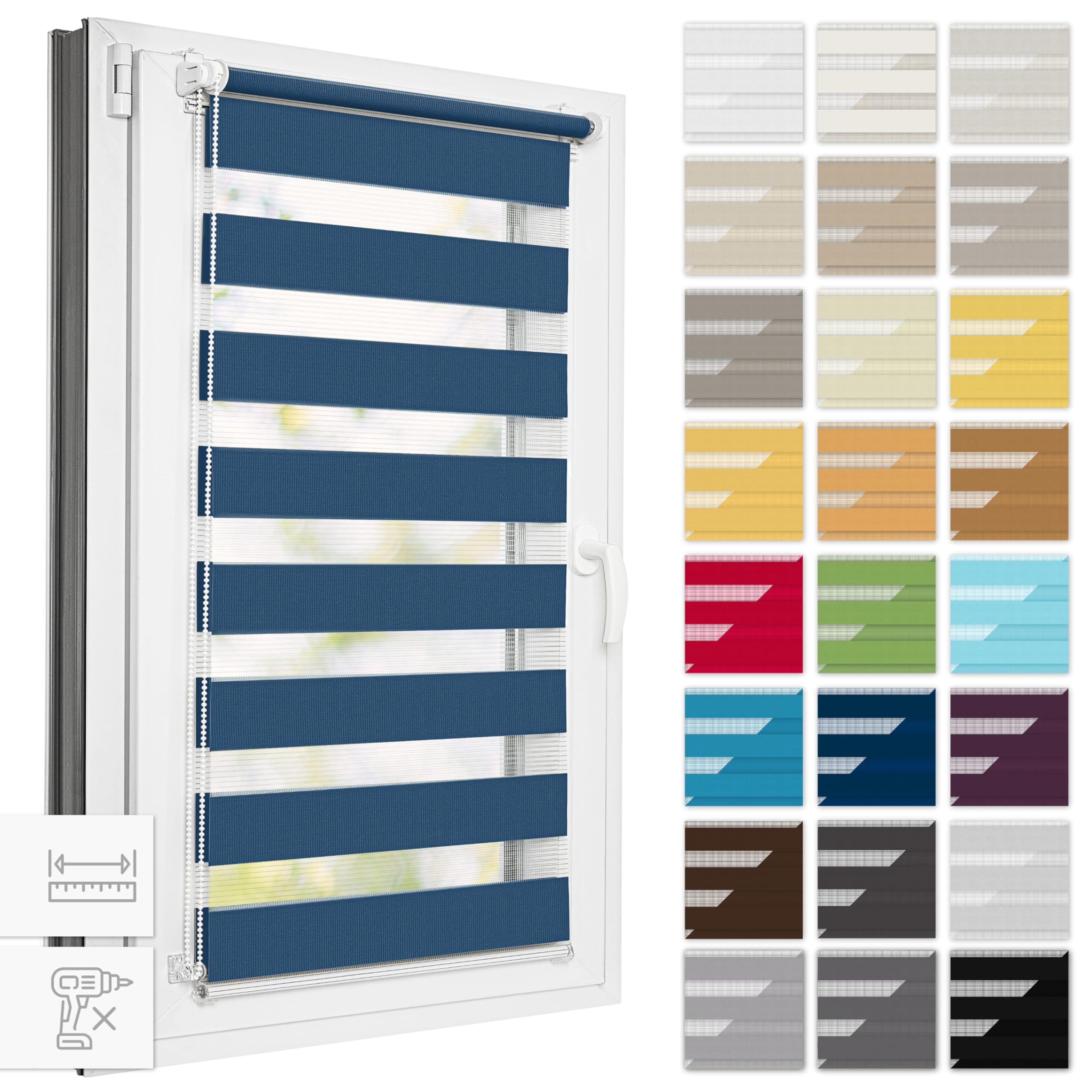 Estika Tenda a rullo giorno e notte senza forare, larghezza con incrementi di 1 cm - 58 x 220 cm - Notte d’estate - per interni, per finestre, tessuto a doppio strato, protezione solare