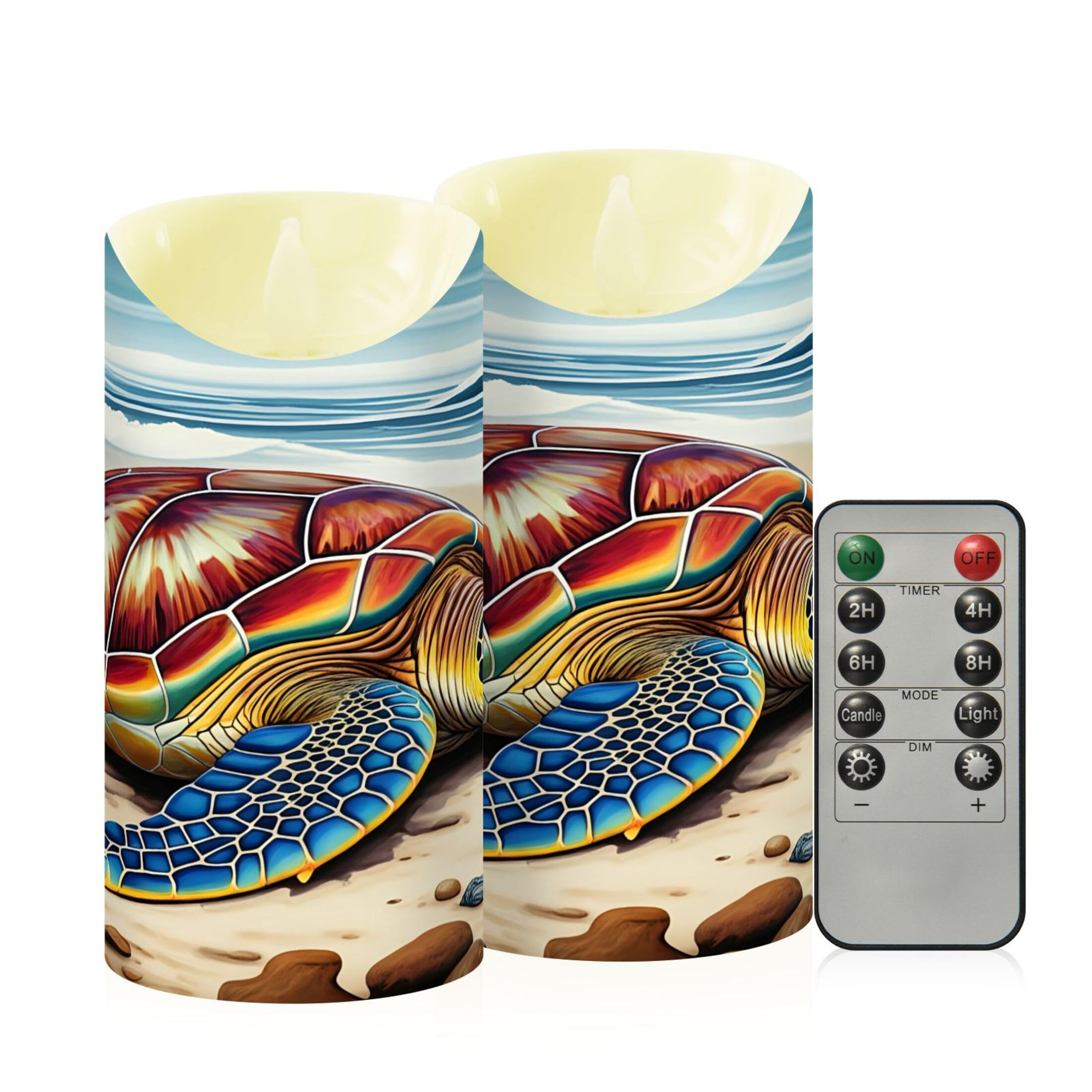 Kutsu Turtle Flameless Candles Set of 2, Battery Operated LED Flickering Candles with Remote and Timer, Plastic Pillar Candles for Home Wedding Decor