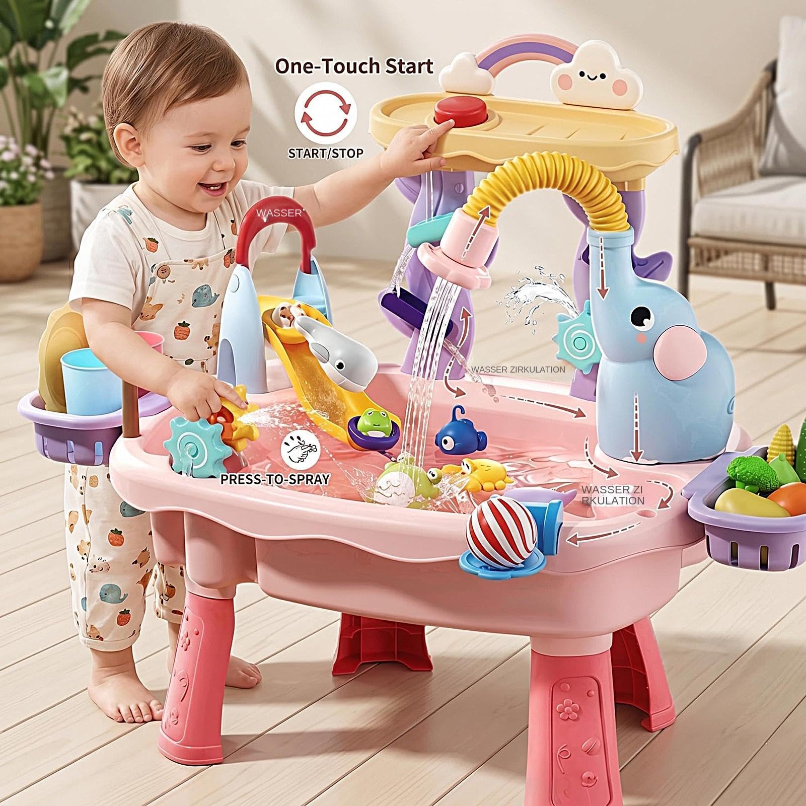 Tavolo Acquatico Design Elefante Giocattoli Estivi di Pesca | Tavolo per Giochi d'Acqua da Esterno Per Giardino Spiaggia Asilo Scuola Materna Patio Campeggio Interni Bambini, Bambine