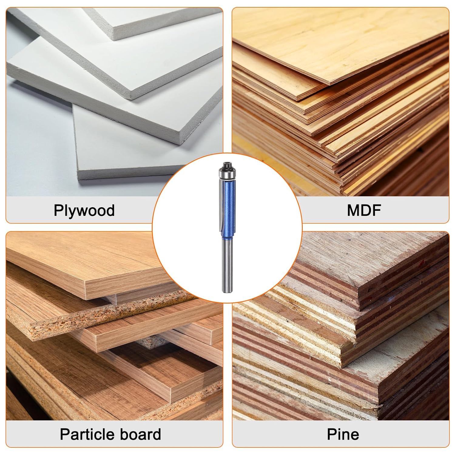 Flush Trim Router Bit 1/4" Shank 3/8" Dia 1.2" Cutting Depth Top Bearing Flush Straight Cut Trimming Router Bits Carbide for Particle Board Plywood MDF Woodwork, Silver Blue