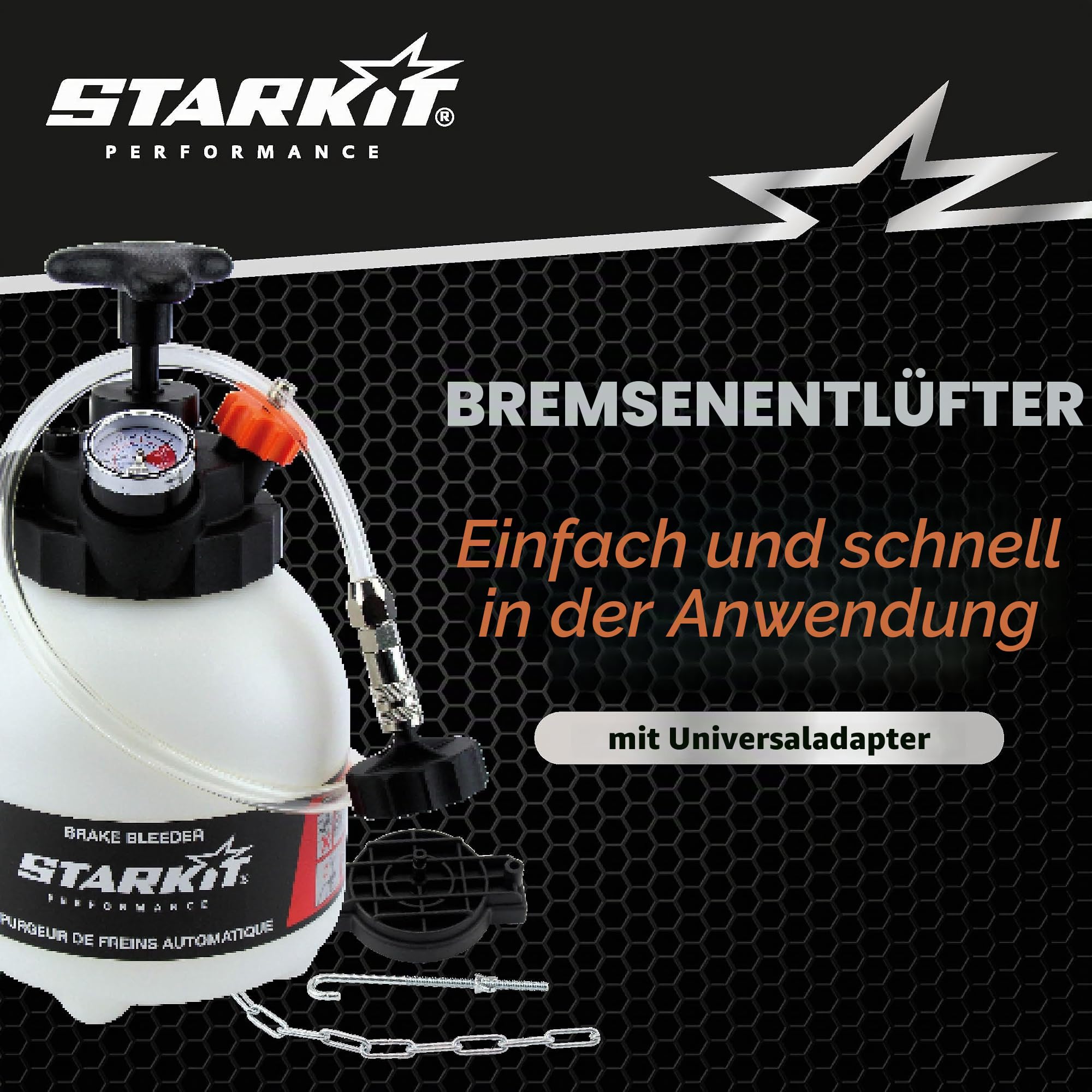 STARKIT PERFORMANCE Bremsenentlüftungsgerät (3 Liter) mit markenübergreifenden Adaptern. Bremsflüssigkeits-Entlüfter | Professioneller Bremsenentlüfter für Autos – PROFIQUALITÄT