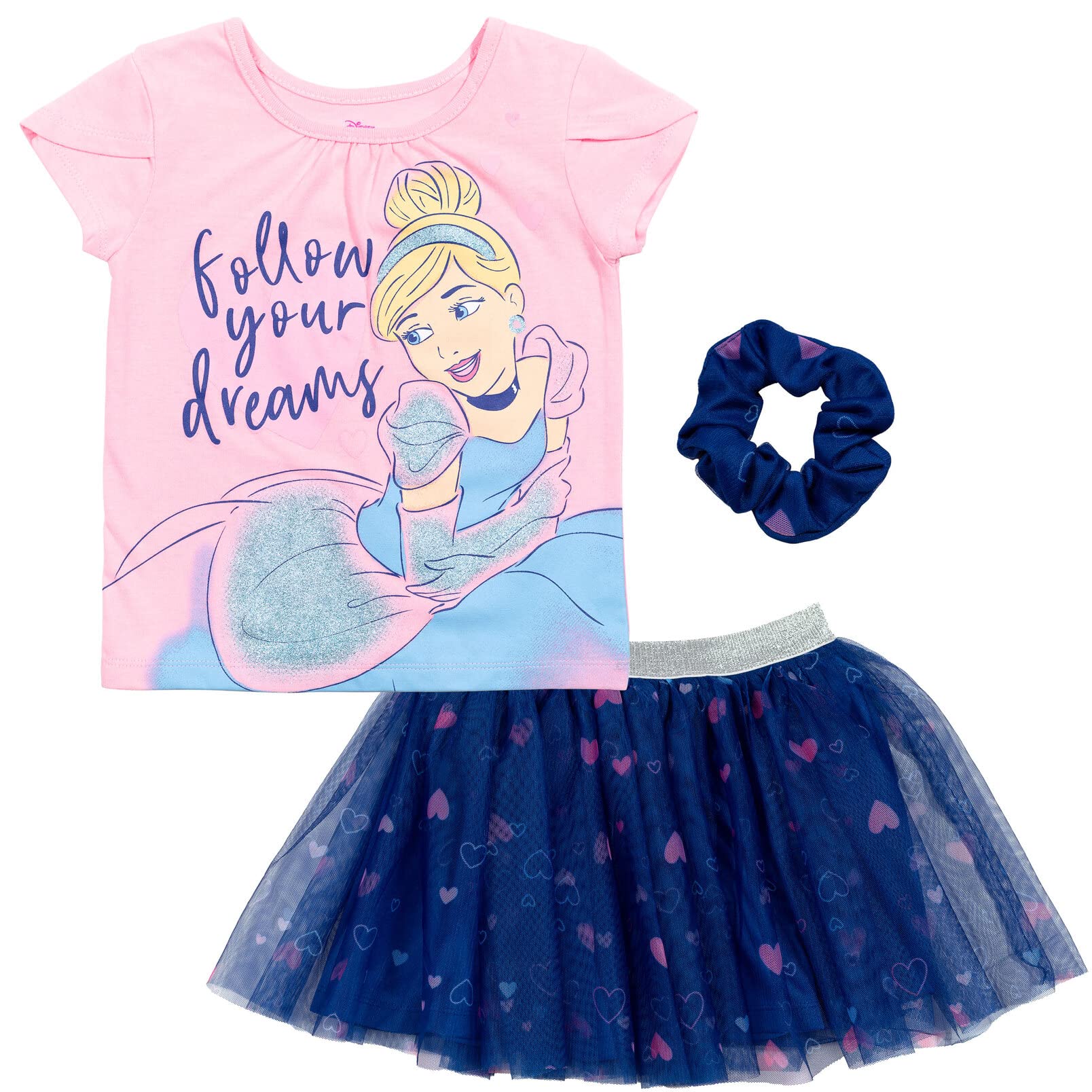 Disney Princess Moana Frozen Girls T-Shirt Tulle Mesh Skirt and Scrunchie 3 Piece Outfit Set Toddler to Big Kid