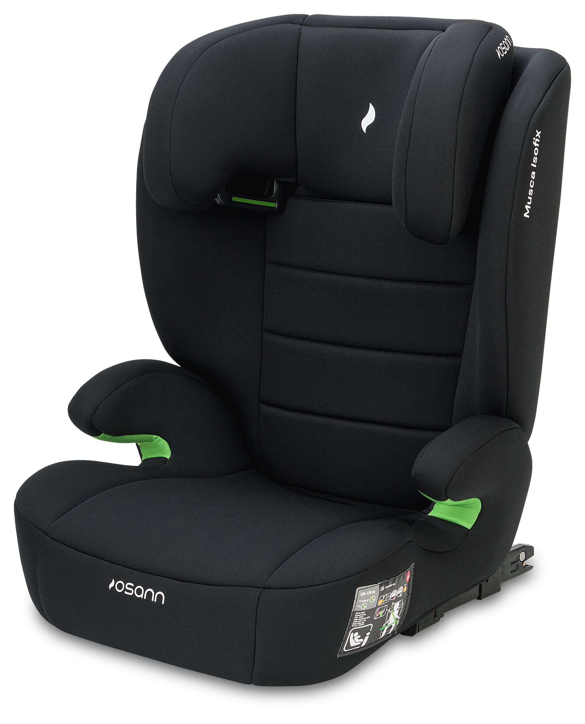 Osann Musca Isofix Kindersitz ab 3 Jahre 100-150 cm, Autositz mit Isofix | Sitzerhöhung mit Rückenlehne, Kindersitz 15-36 kg, mitwachsender Kinderautositz extra weich und bequem - Black