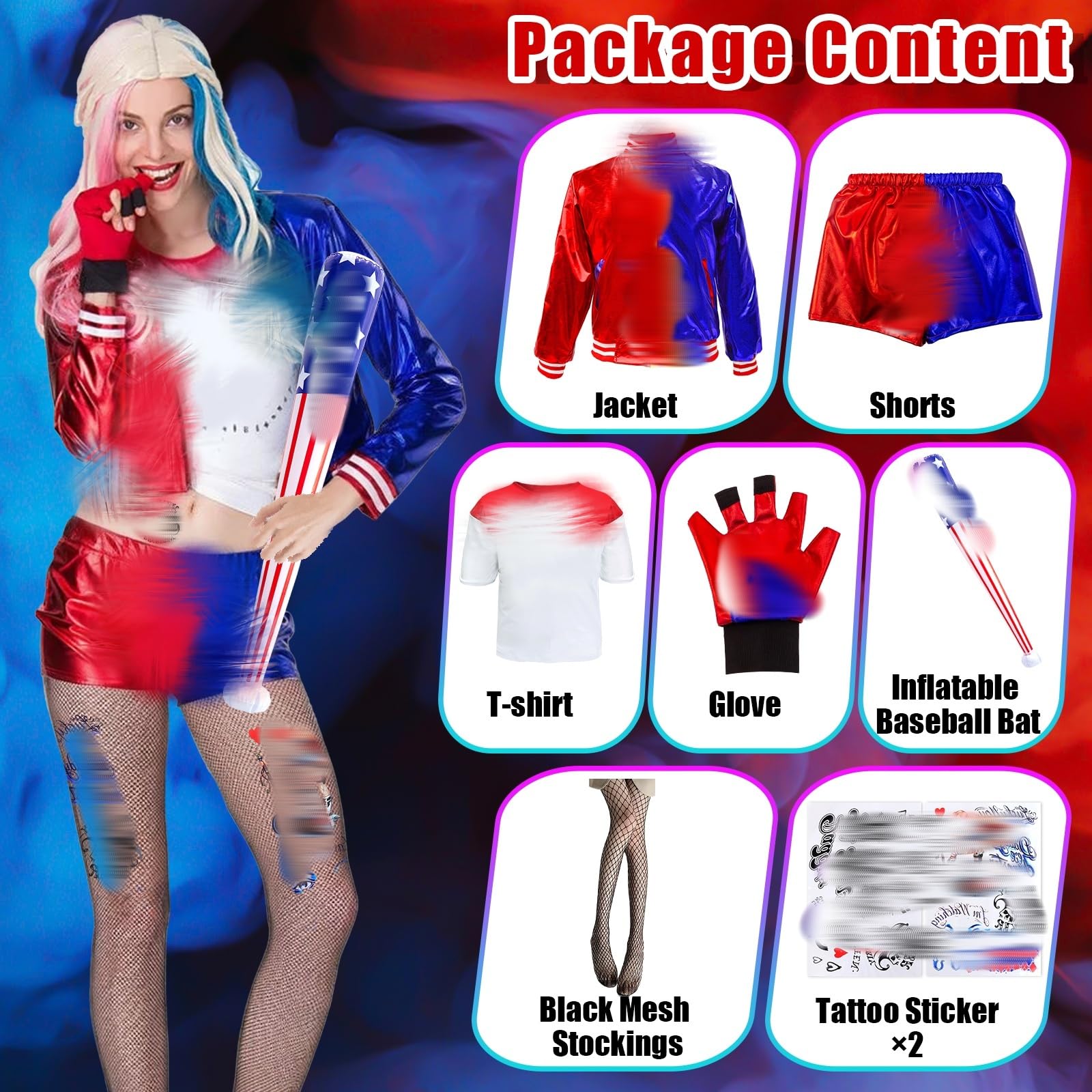 Costumes for Women Halloween- Villain Fancy Dress Harley Costume Outfit Ladies Carnival Cosplay Costume Kit with Jacket - Image 3