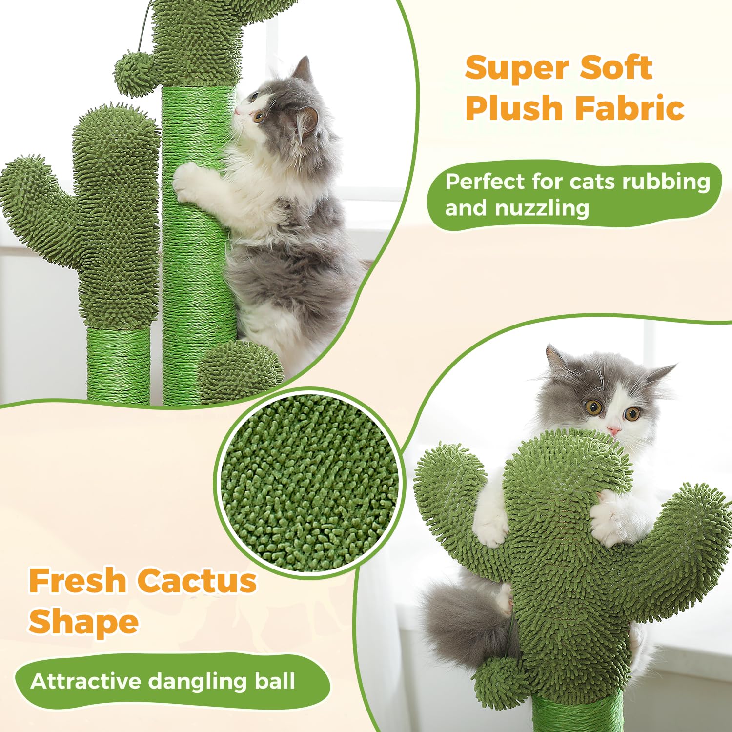 PAWZ Road Drapak dla kota 89 cm, wysoki drapak z naturalnymi sizalowymi kolumnami do drapania i wiszącymi piłkami do zabawy dla dużych kotów, zielony