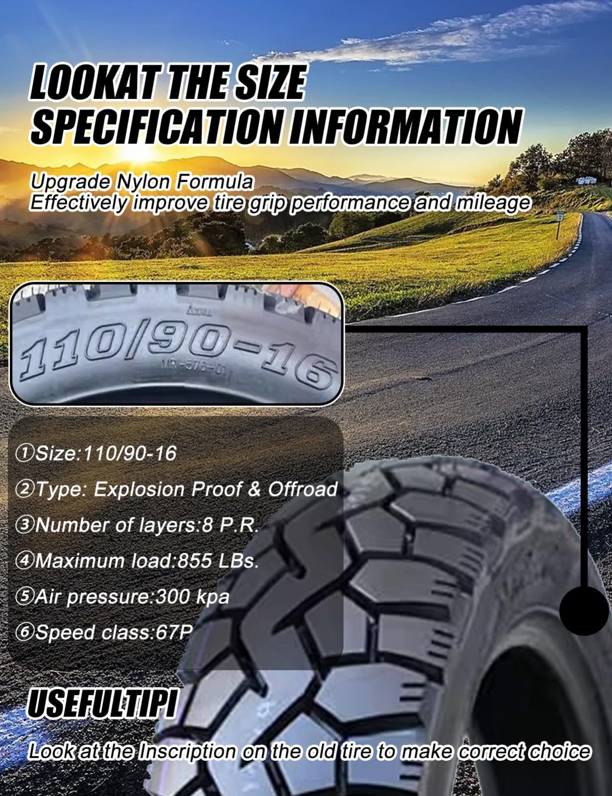 Opona i dętka do motocykli offroad, 16 cali, do motocykli terenowych z przodu lub z tyłu, gruba opona do codziennego użytku, 8 P.R. 300 kPa, 67P