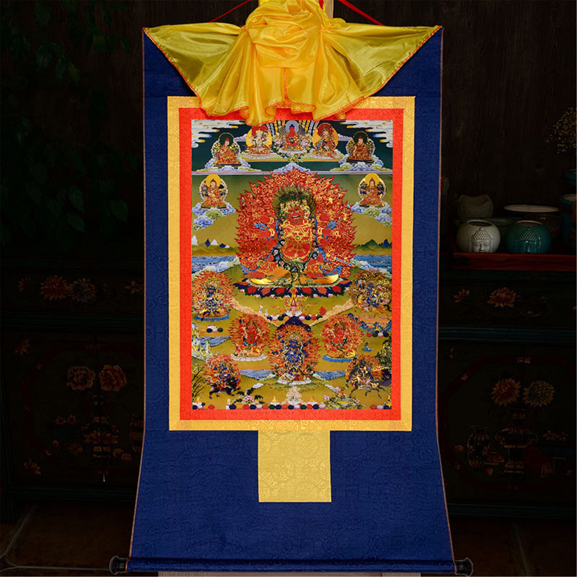 Gandhanra Thangka Tibétain - Hayagriva Thangka - Peinture Tantrique Bouddha à Dorure - Tapisserie Mural pour Décoration Zen - Méditation et Relaxation Spirituelle