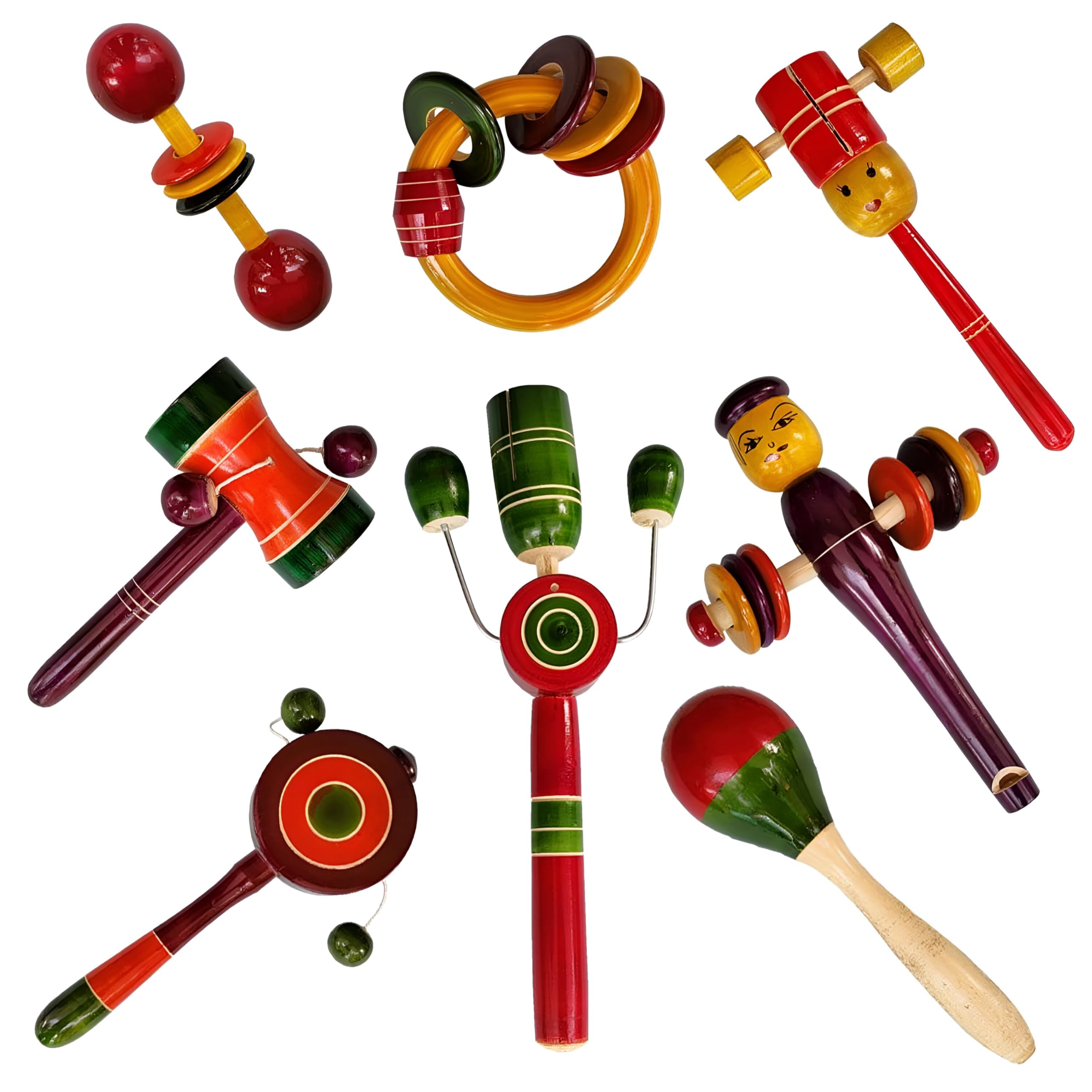Channapatna Toys Wooden Rattles for Baby, Infants, New Born Babies Toys (0 to 6 to 12 Months) - Set of 8 pcs - Multicolor - Discover Sounds, Develops Sensory Skills (B09RHYKJCG) Amazon Price History, Amazon Price Tracker