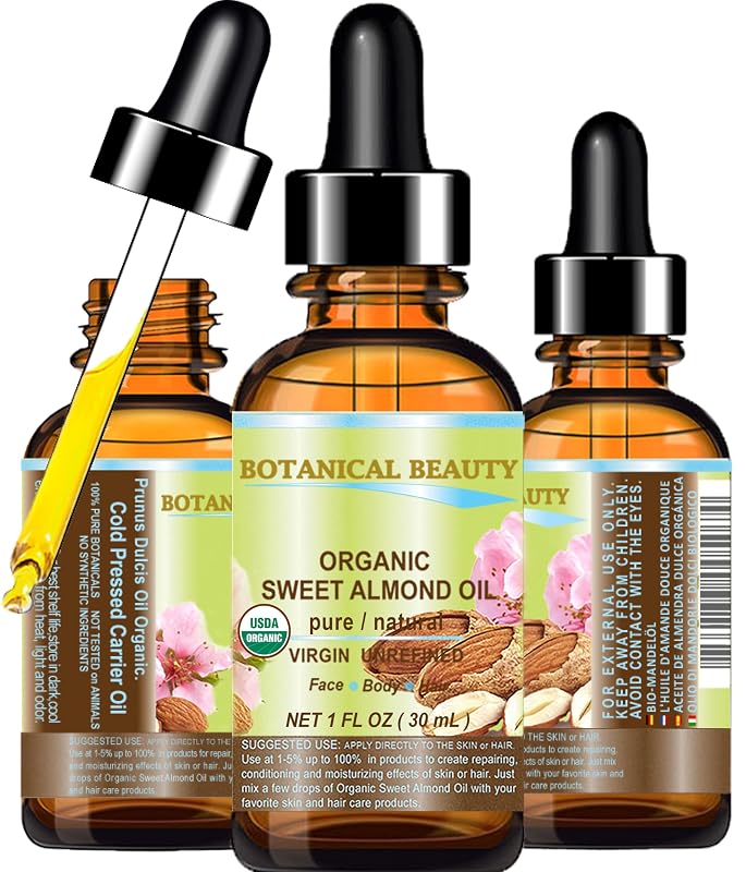Óleo de amêndoas doces Botanical Beauty Prunus Dulcis, 100% puro, virgem, não refinado e prensado a frio, 30 mL