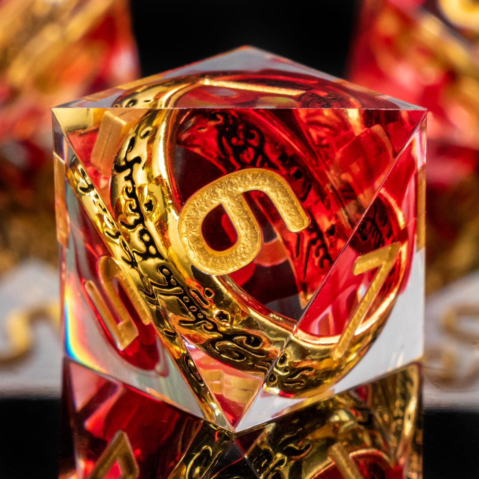 OUKELANWO Magic Lord Rings - Juego de dados DND con caja, 7 dados de resina LOTR D&D para juegos de rol, Dungeons Dragons D y D de borde afilado D20 D12 D10 D8 D6 D4