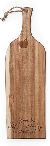 PICNIC TIME Disney Princess Cenicienta Artisan - Tabla de embutidos de acacia de 24 pulgadas con borde de madera cruda, tabla de queso, plato para