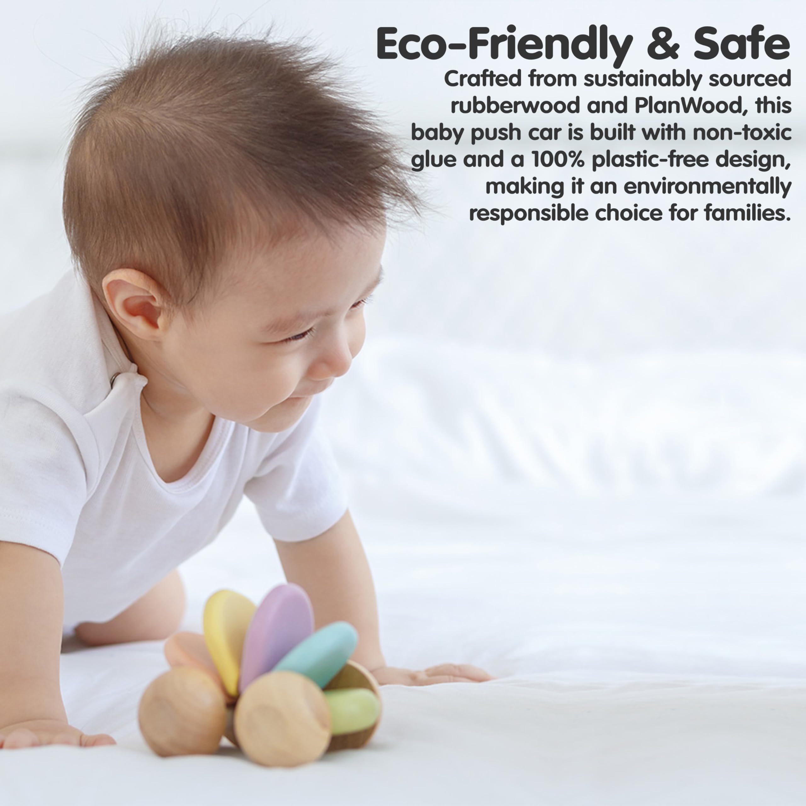 ® Coche de juguete de madera para bebés | Juguete Montessori para bebés | Juguete de madera para bebé con cuerpo flexible | Juguete sensorial y de desarrollo de habilidades motoras durante más 6
