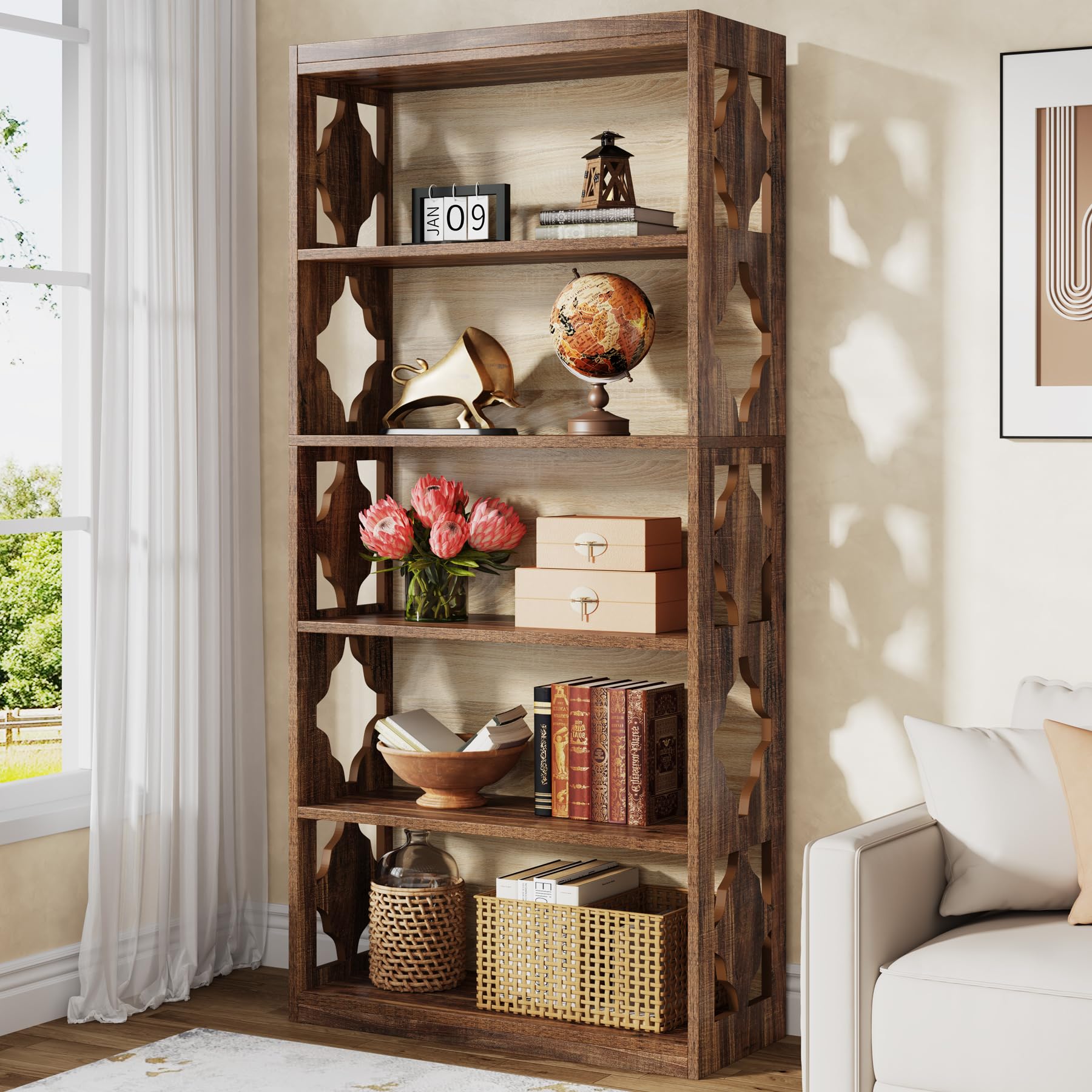 Tribesigns - Libreria a 6 ripiani, 177,8 cm di altezza, libreria autoportante con ripiani di stoccaggio, libreria aperta in legno per soggiorno e camera da letto