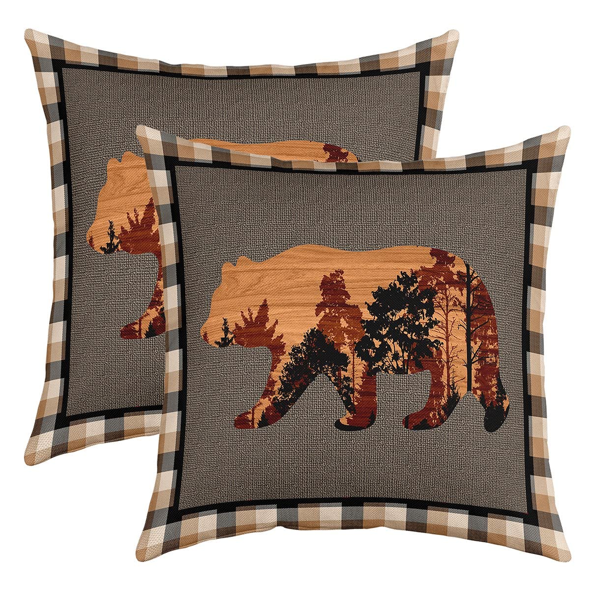 Loussiesd 45x45cm Cute Bear Pillow Covers 2pcs Set Pillow Covers Soft Wild Animals Pattern Sofa Cushion Cover Western Farmhouse Orange Grey Decor Cushion Cover โ image 1