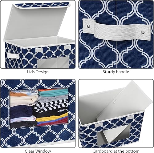Vista 16 de Univivi Cajas de almacenamiento plegables de tela [4 unidades] Contenedores de almacenamiento grandes plegables apilables con tapas, organizadores
