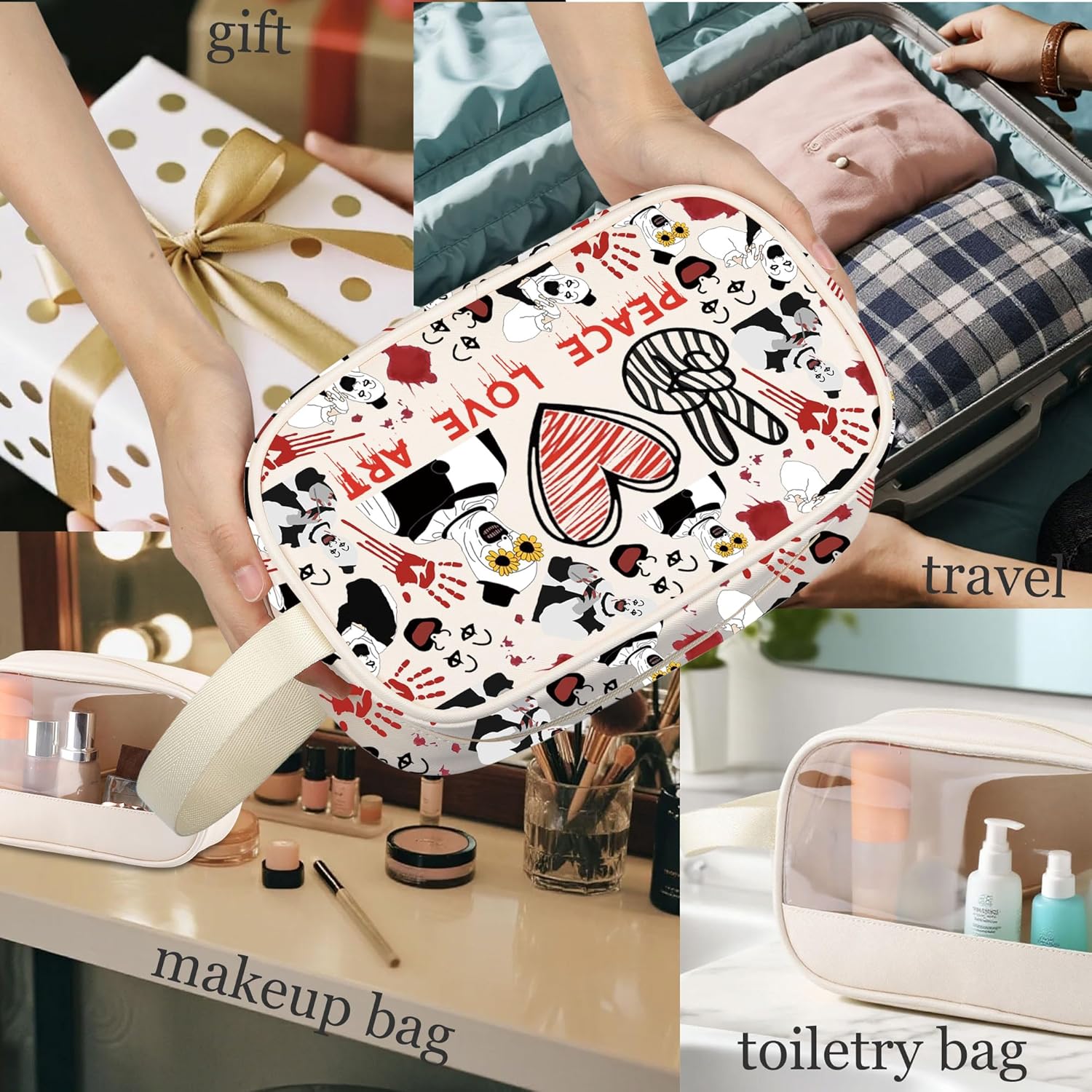 MNIGIU Horror Movie Lover Gift Peace Love Art Clear Makeup Bag Clown Fans Gift Horror Clown Zipper Cosmetic Bag - Image 7