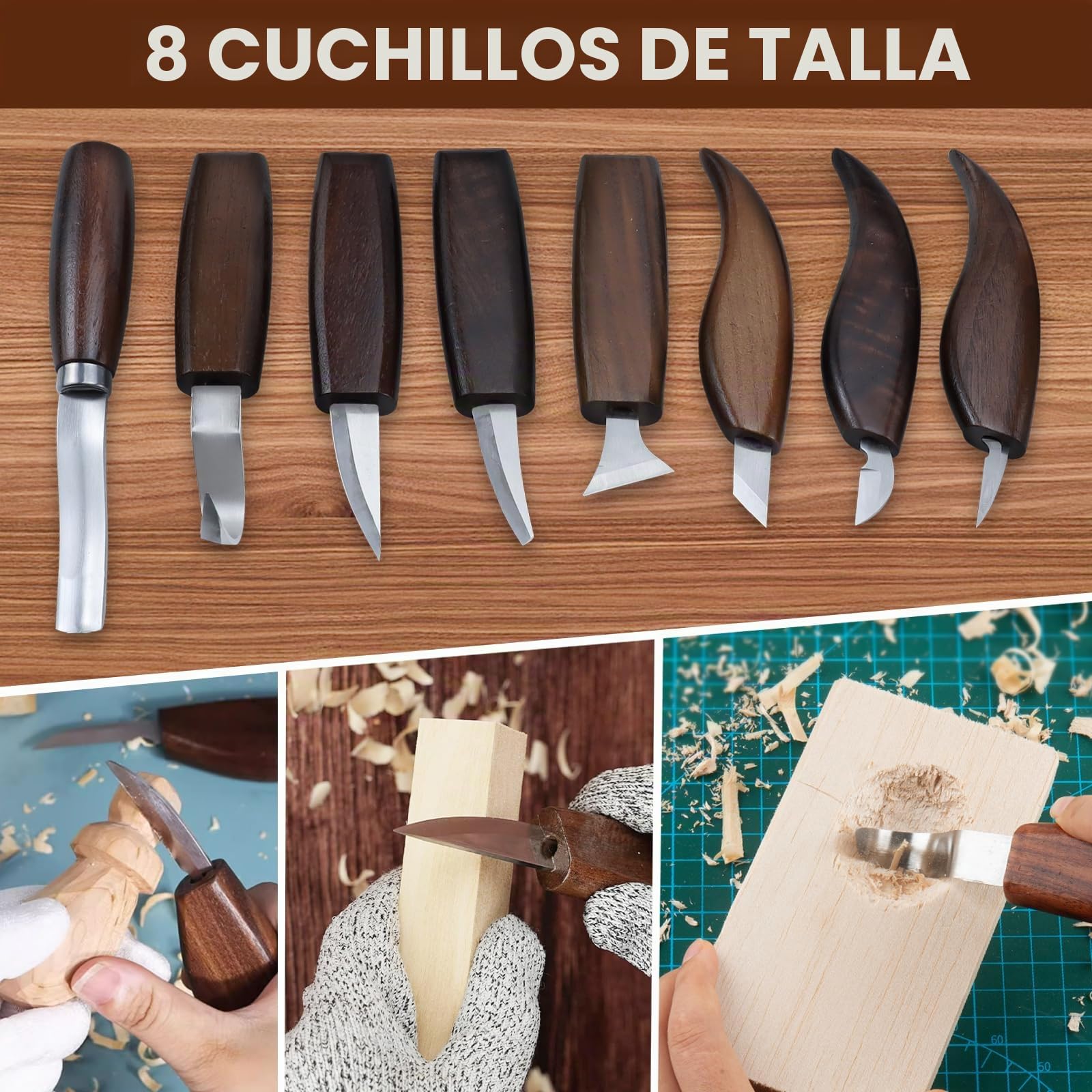 Juego de Herramientas para Tallar Madera-17pcs, Cuchillos de Tallar Madera | Kit de Tallado de Madera Manualidades, Kit de Cuchillos de Tallado de Madera para Principiantes y Profesionales