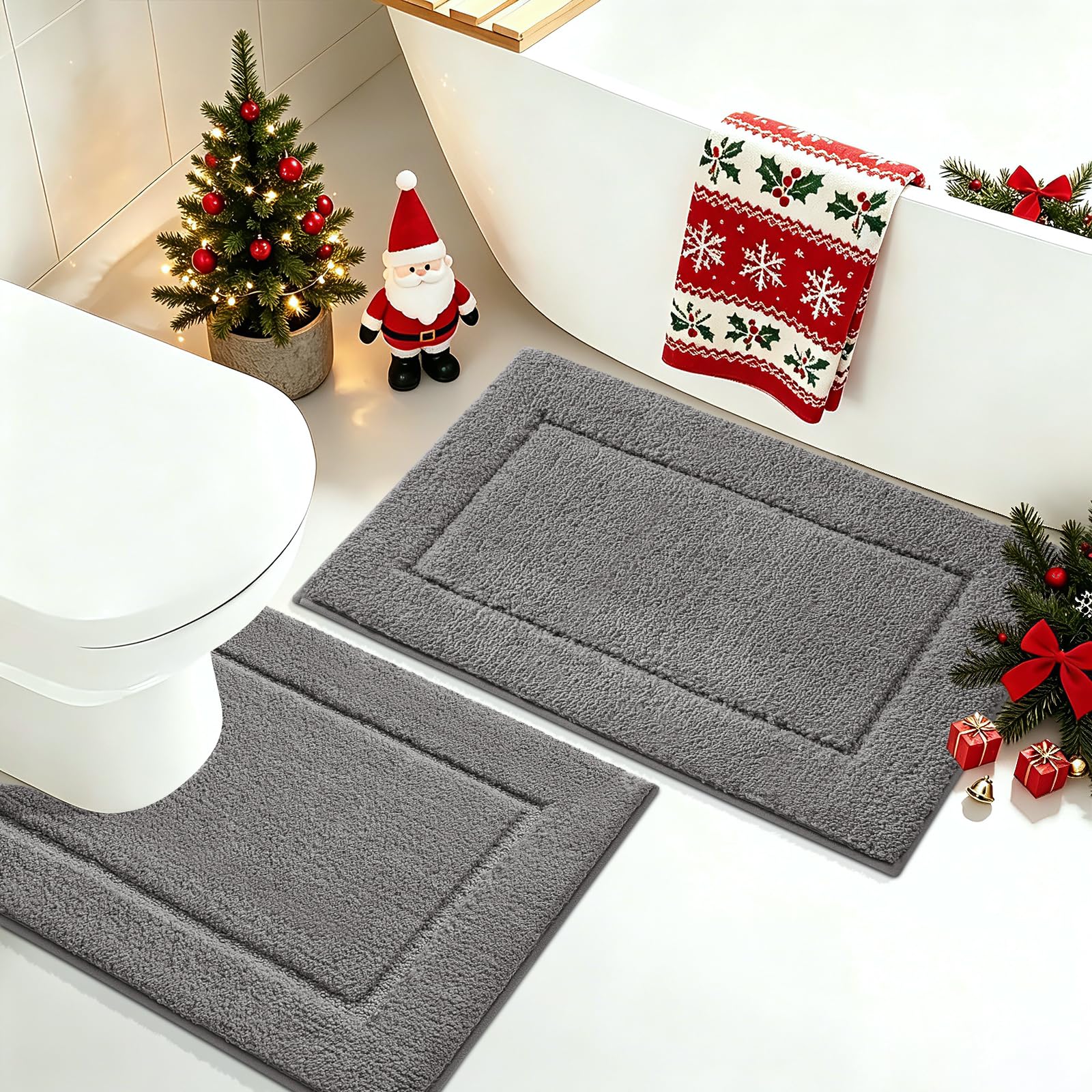 IM HOME Grey Bathroom Rugs Sets 2 Piece, Ultra Soft Plush Fluffy Microfiber Absorbent Bath Mat, Non-Slip Backing, Machine Washable Bath Mats for Bathroom (24"x17" + U Shape 24"x20", Charcoal Gray)