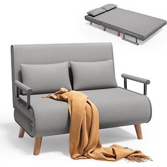 Xbro Sleeping Chair with Bed Function Sofa Bed 2-Seater with 6 Levels Adjustable Backrest and 2 Cushions Armchair with Sleep Function for Small Apartment Light Grey