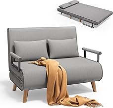 Xbro 2 Seater Sofa Bed with Bed Function, Armchair Bed with Adjustable Backrest and 2 Pillows, Sleepy Armchair for Small Apartment (Light Grey)