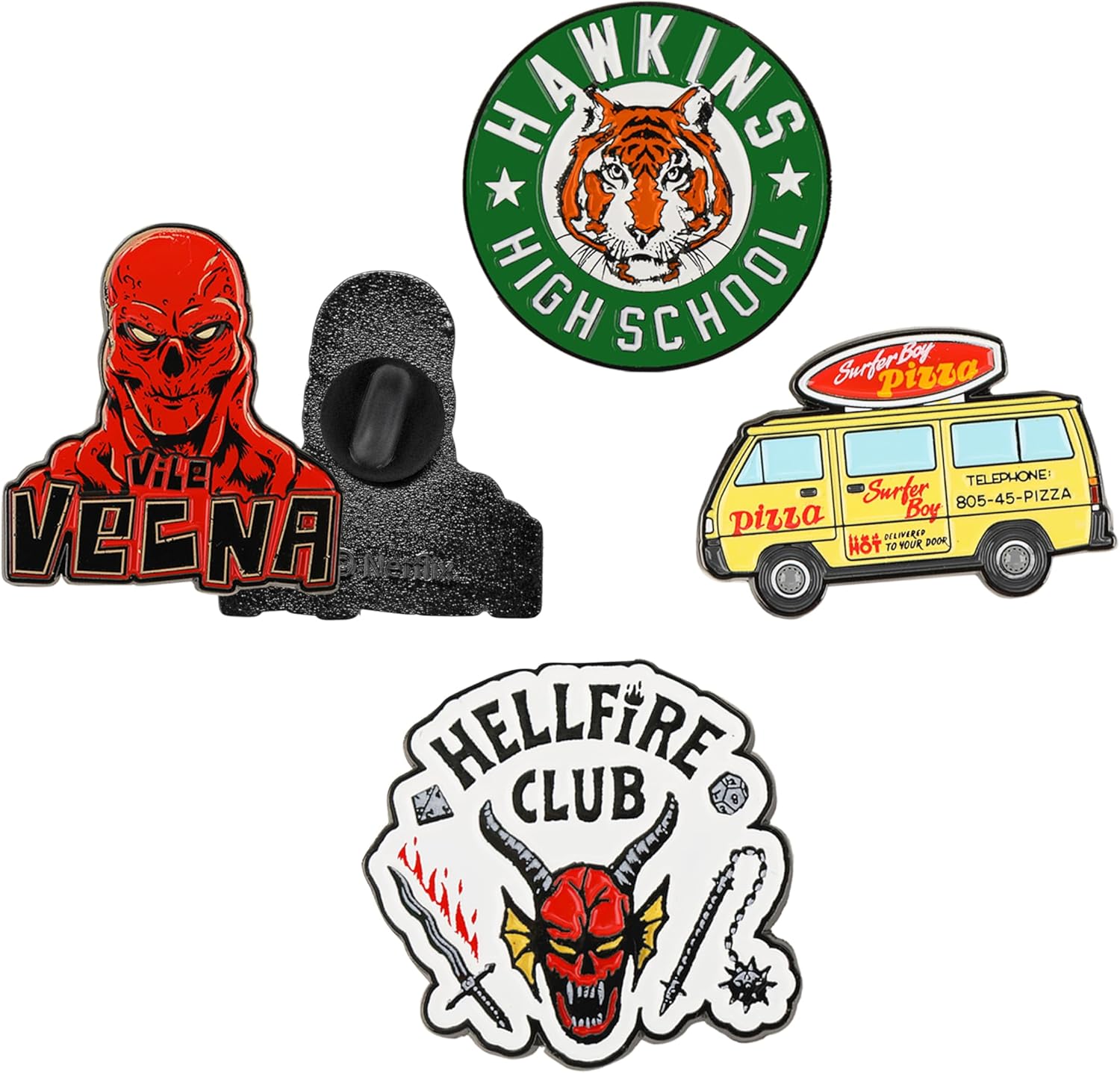 Cinereplicas Stranger Things Set van 4 Stranger Things Seizoen 2 broches - 3 cm - Officiële licentie