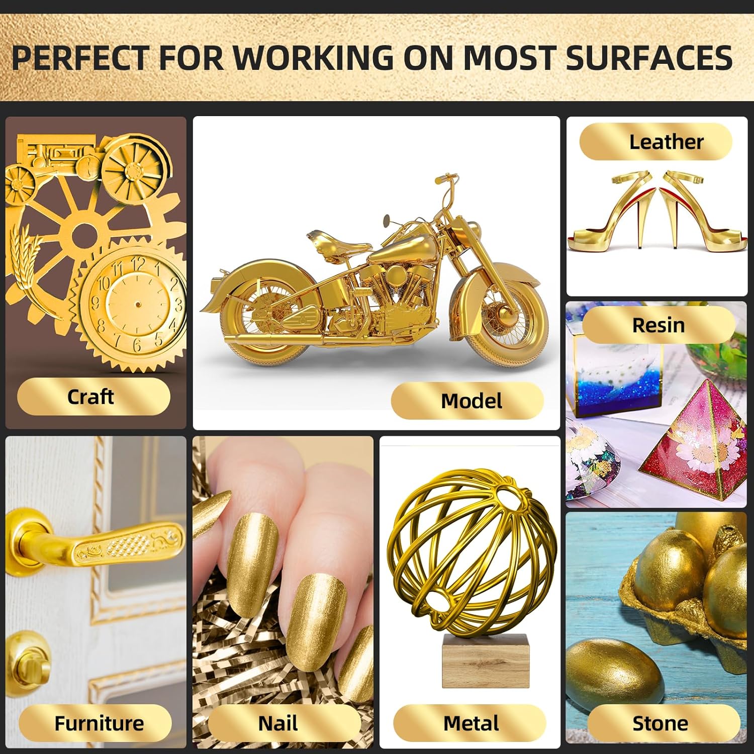 6 PCS Dual Tip Liquid Mirror Chrome Markers, Permanent Reflective Metallic Paint Pen with 3 Gold and 3 Silver, High Gloss DIY Model Painting, Touch Up Repair Kit for Plastic Metal Glass Resins