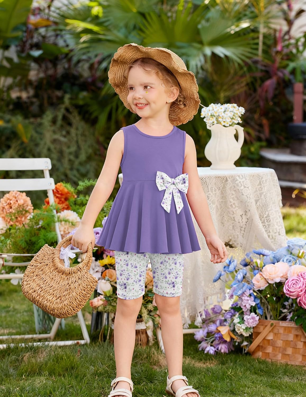 Arshiner Toddler Girl Clothes 2 Piece Bowknot Sleeveless Top Dress and Leggings Shorts Set Kids Summer Outfits