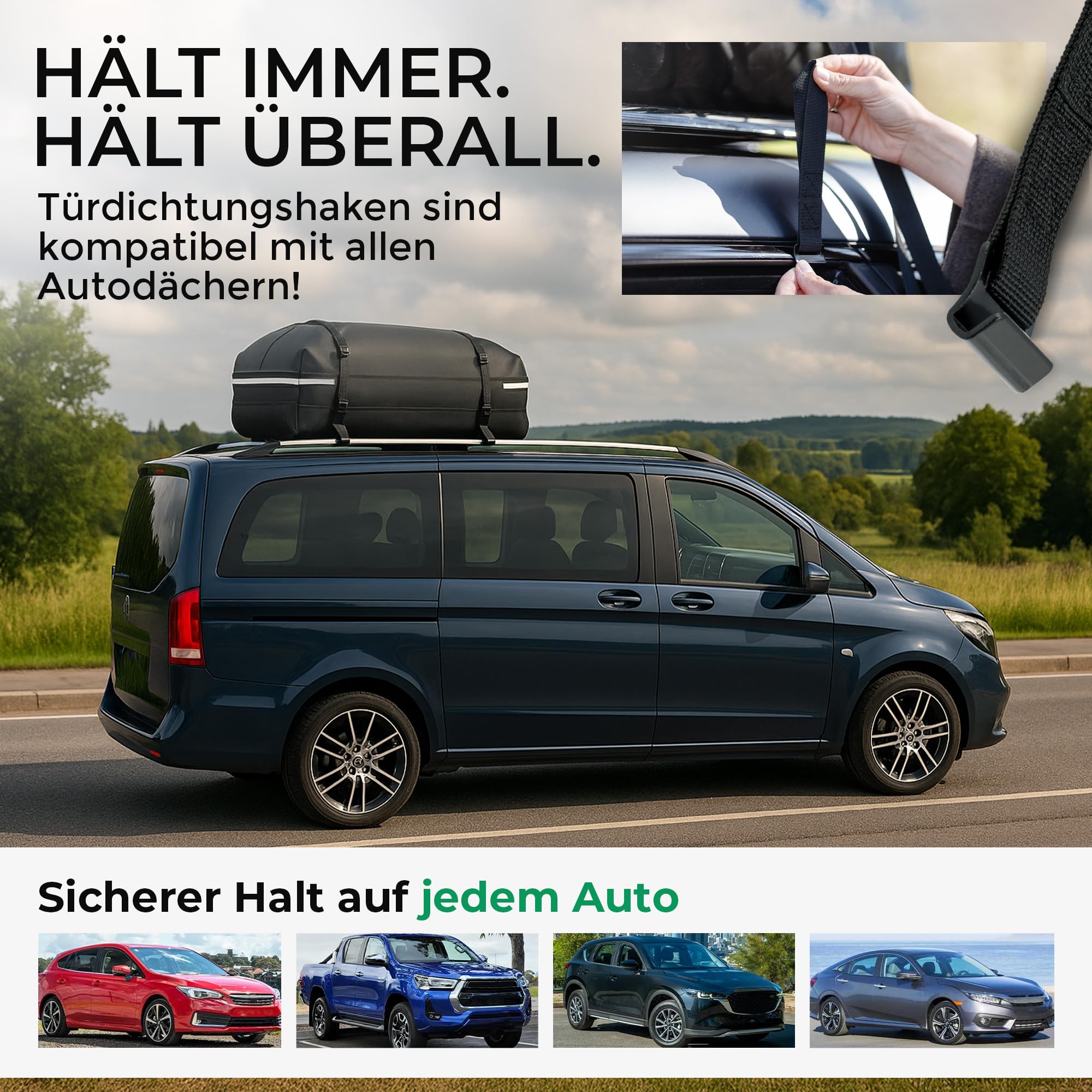 GREENHILL Auto Dachbox 410L Faltbar [Lackschonend], Dachgepäckträger wasserdicht, Dachtasche passend für alle Fahrzeuge