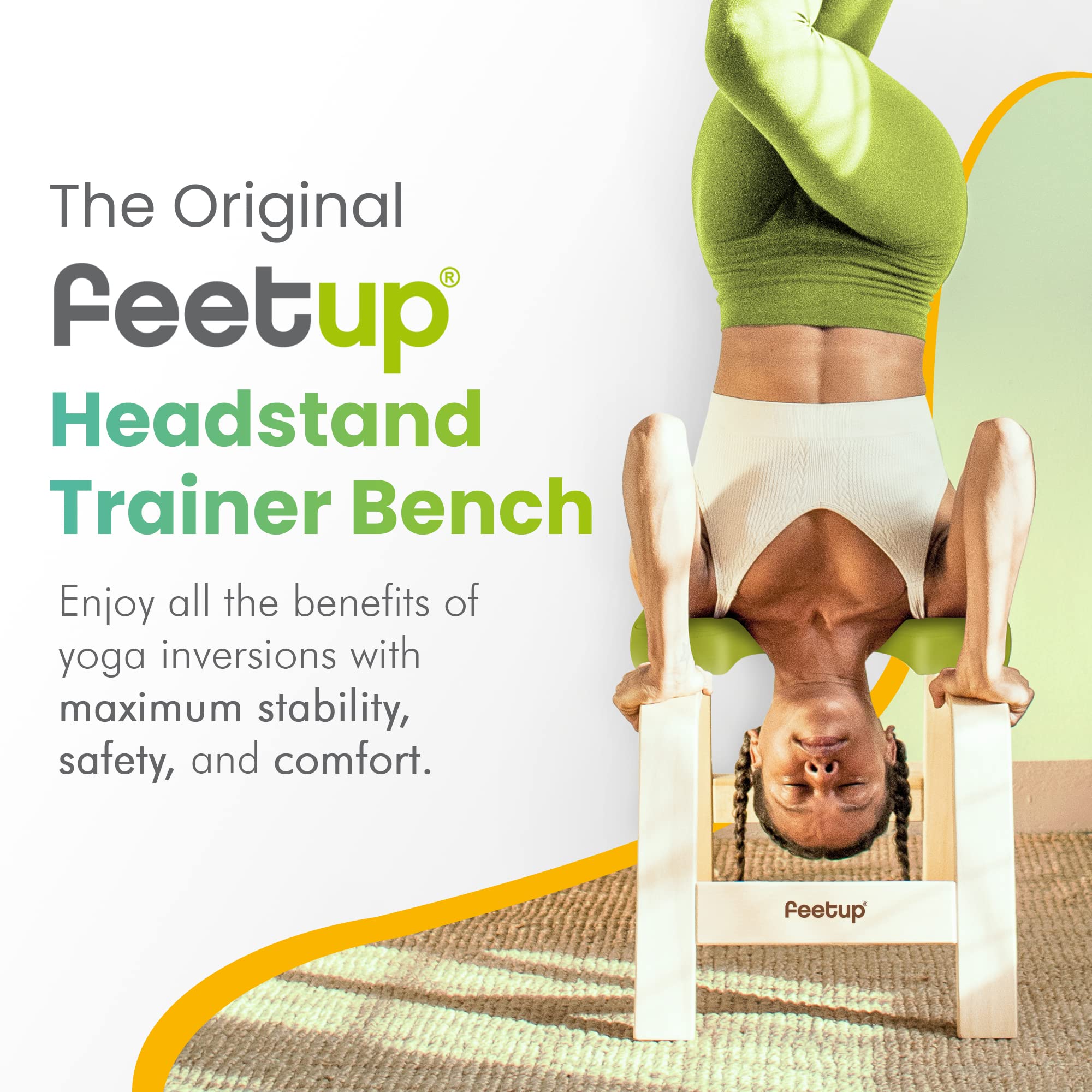 FeetUp Trainer The Original - Tabouret de yoga pour tête de lit, banc d'inversion de yoga, renversement simple et sûr. Restez en forme pour vous détendre. Faites tourner votre yoga vers le bas