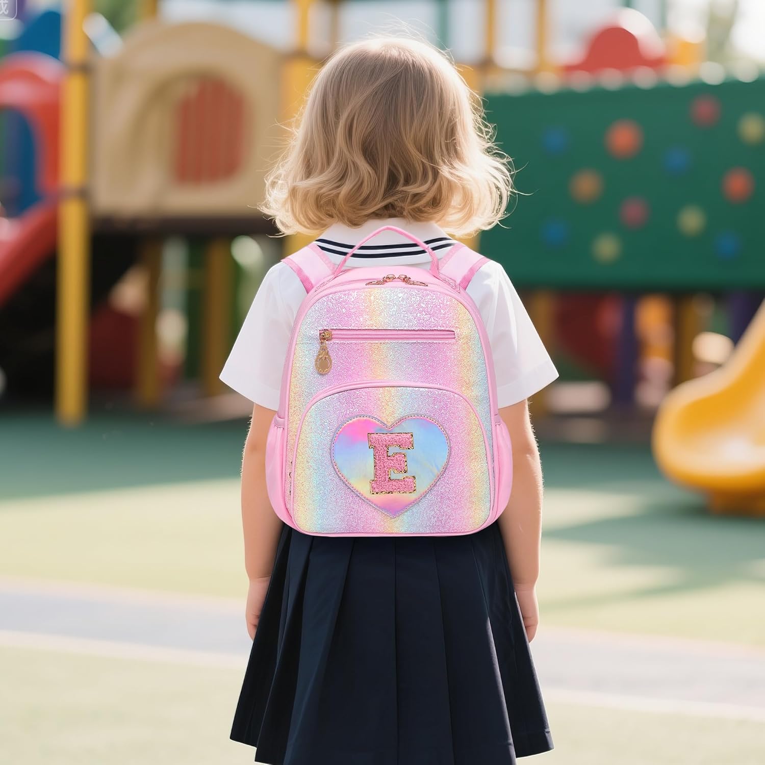 I IHAYNER Kids Glitter Initial Backpack Mini Backpack for Girls Lightweight Toddler Preschool Backpack Girls Personalized Trendy Stuff Gifts Pink M - Image 5
